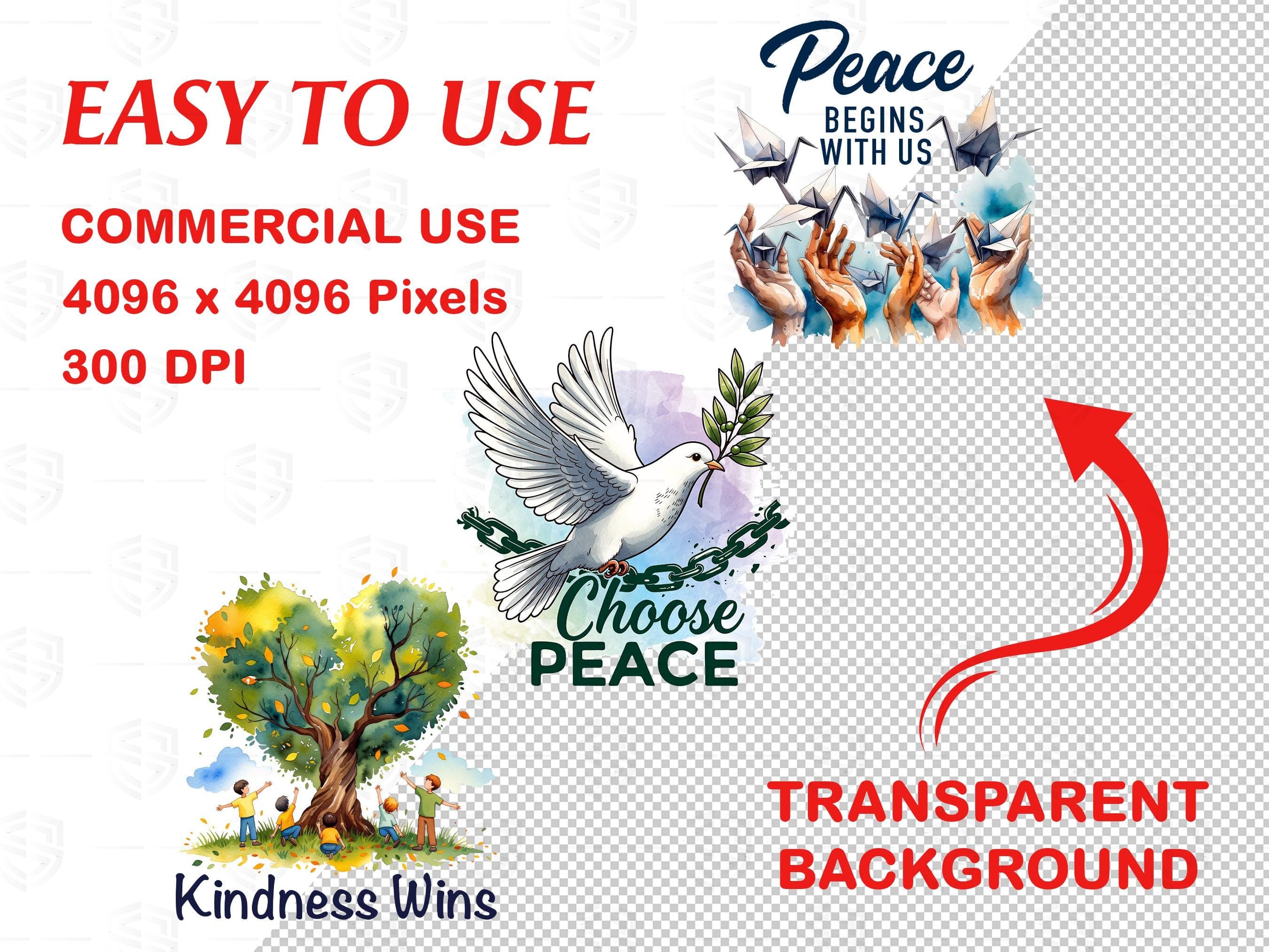 Anti War Peace Clipart Bundle, No War Motivational Quote Design, Watercolor Art, Protest T-Shirt, Digital Download - image 3