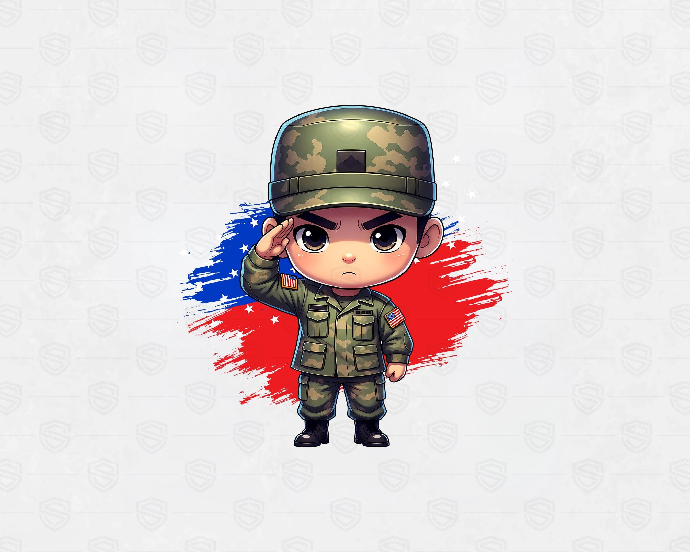 Cartoon soldier kids PNG bundle for sublimation patriotic USA army themed illustrations