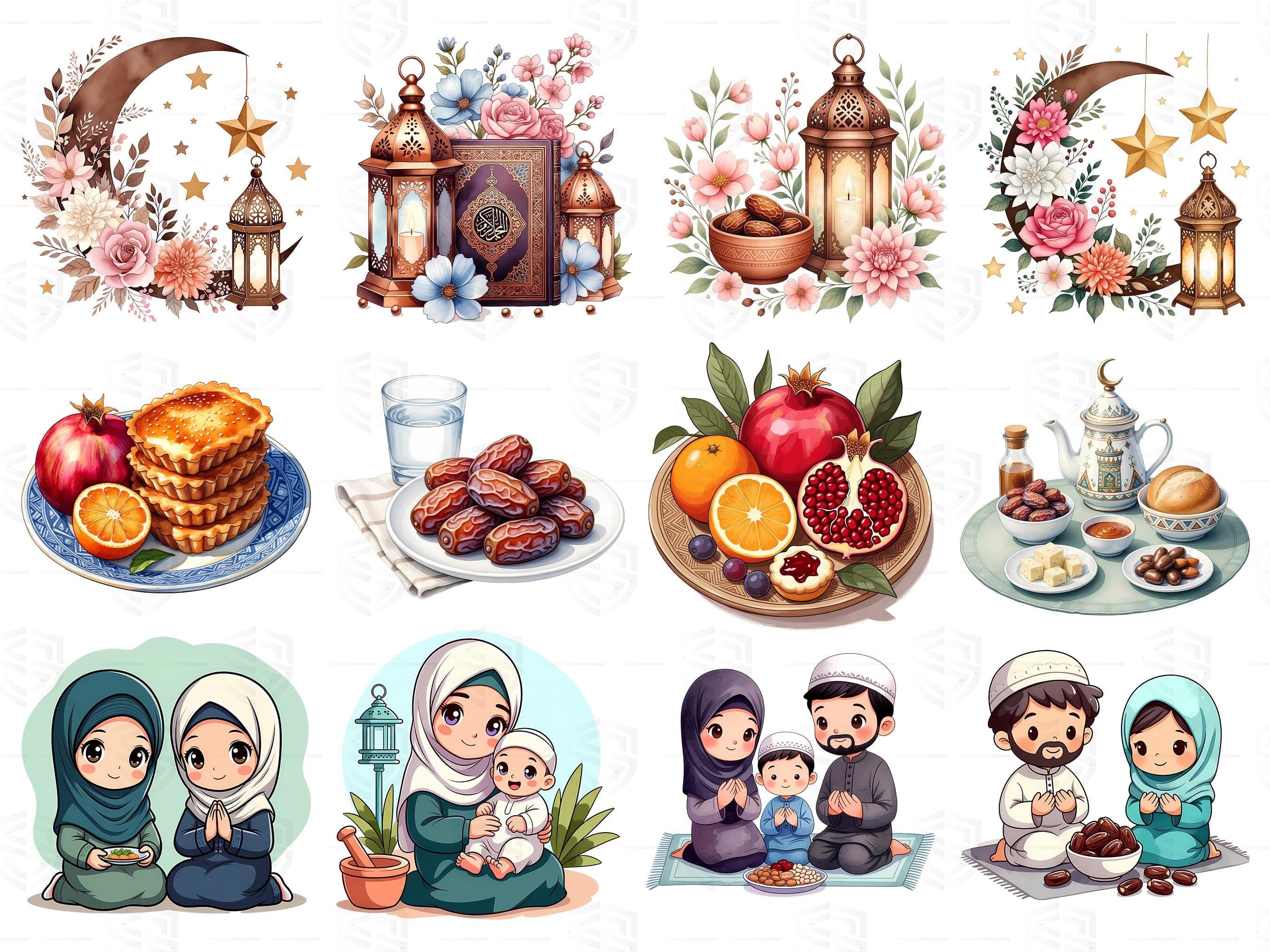 Ramadan Clipart PNG Bundle | Crescent Moon & Islamic Lantern | Muslim Fasting Illustrations | Sublimation Files - image 3