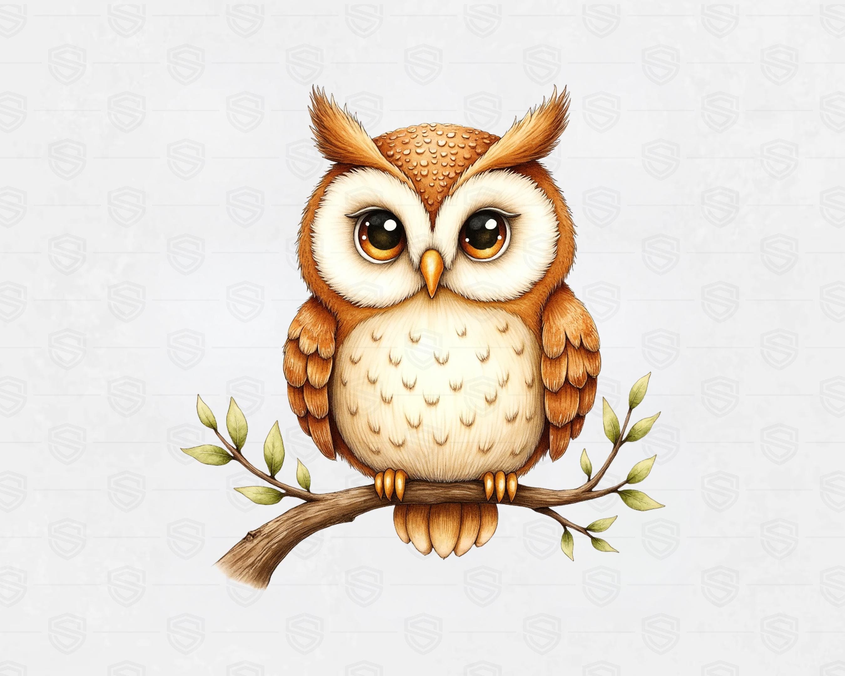 Owl perched branch woodland clipart