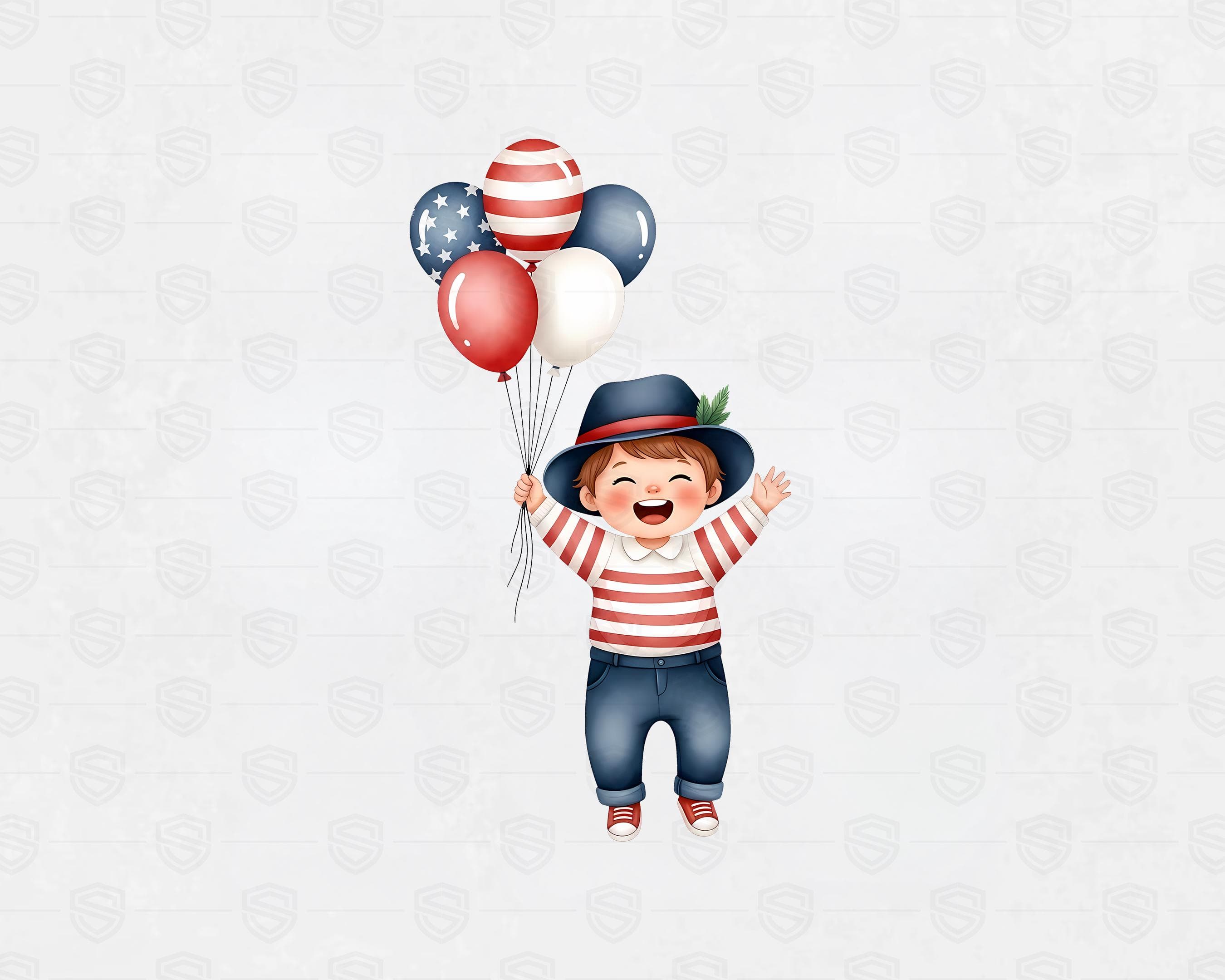 Boy with USA balloons Independence Day clipart