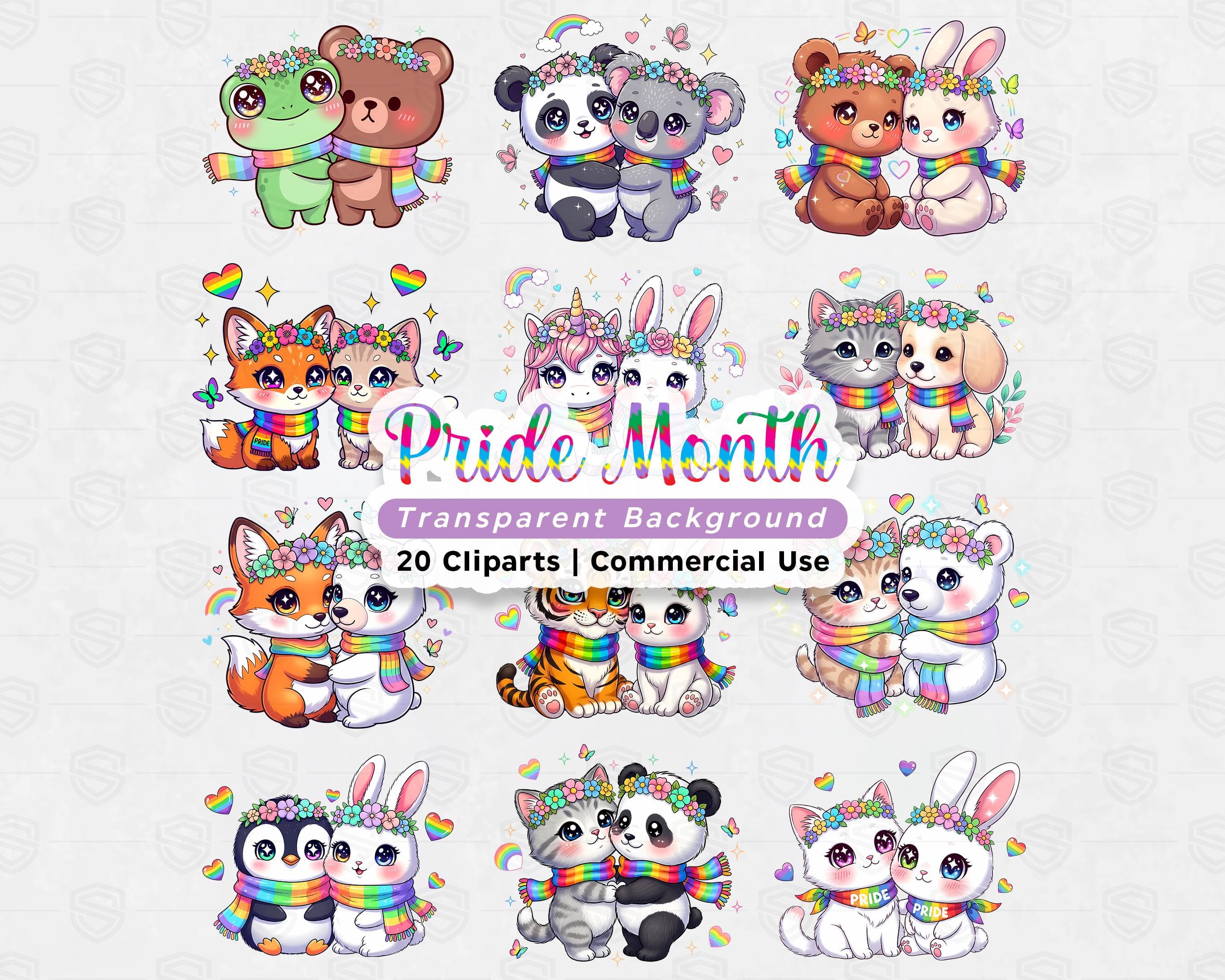 Chibi Pride Month Animals PNG Bundle (20 Pack) | Kawaii LGBTQ Rainbow Clipart | Cute Animal Sublimation Files | Commercial Use