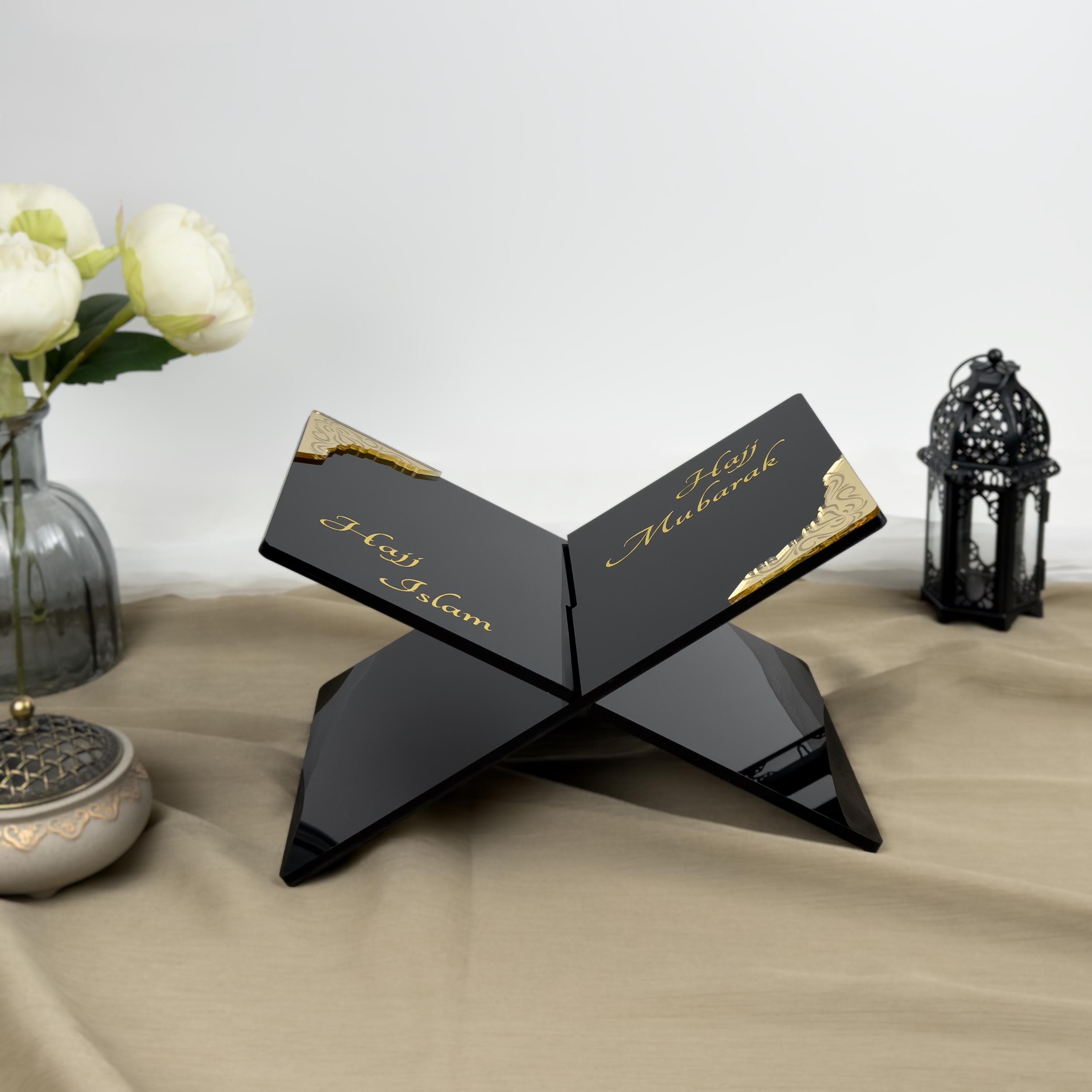 Personalized Hajj Mubarak Quran Holder: Black Acrylic Islamic Gift - image 4