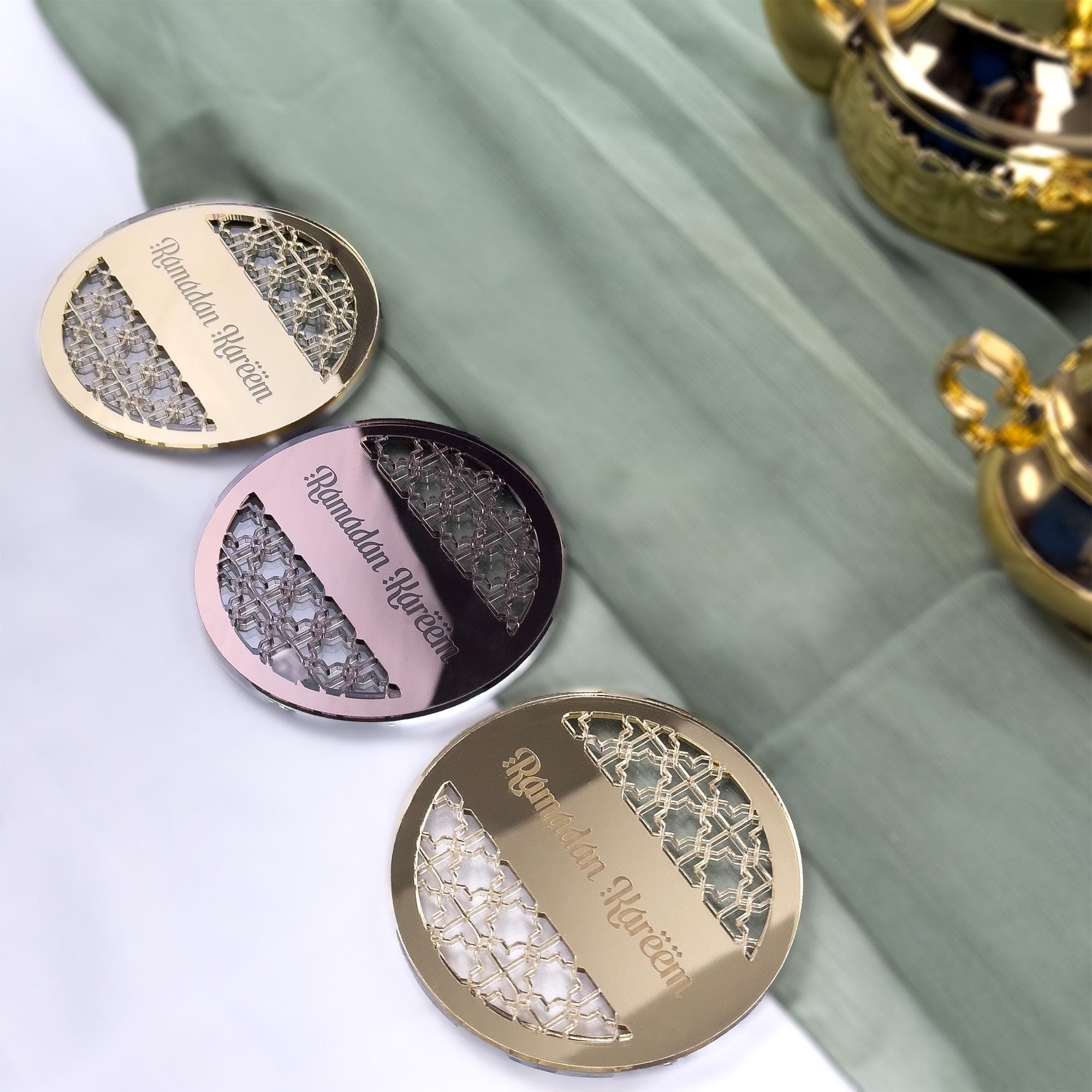 Ramadan Kareem Mirror Coasters: Gold & Bronze Islamic Decor - image 3