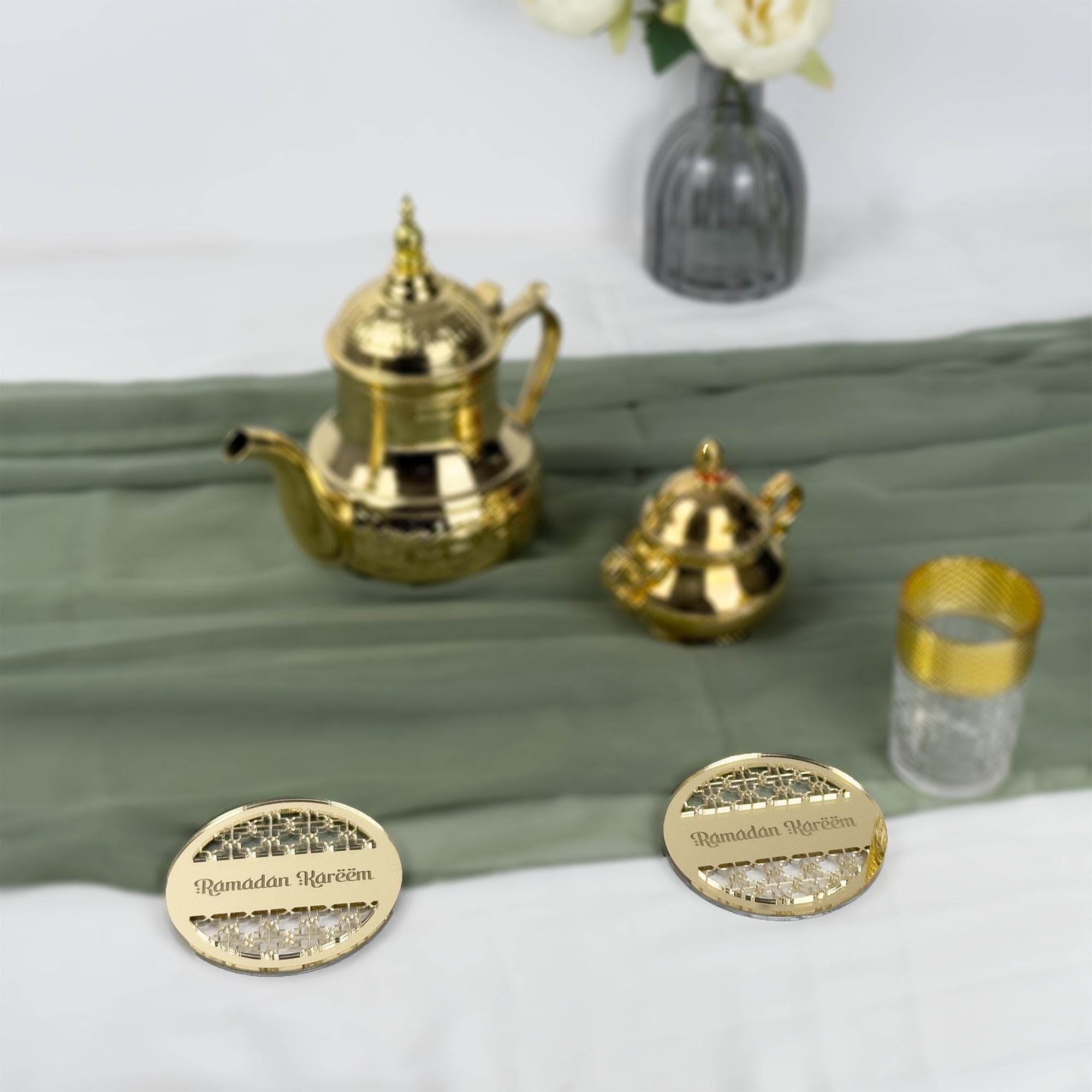 Ramadan Kareem Mirror Coasters: Gold & Bronze Islamic Decor - image 5