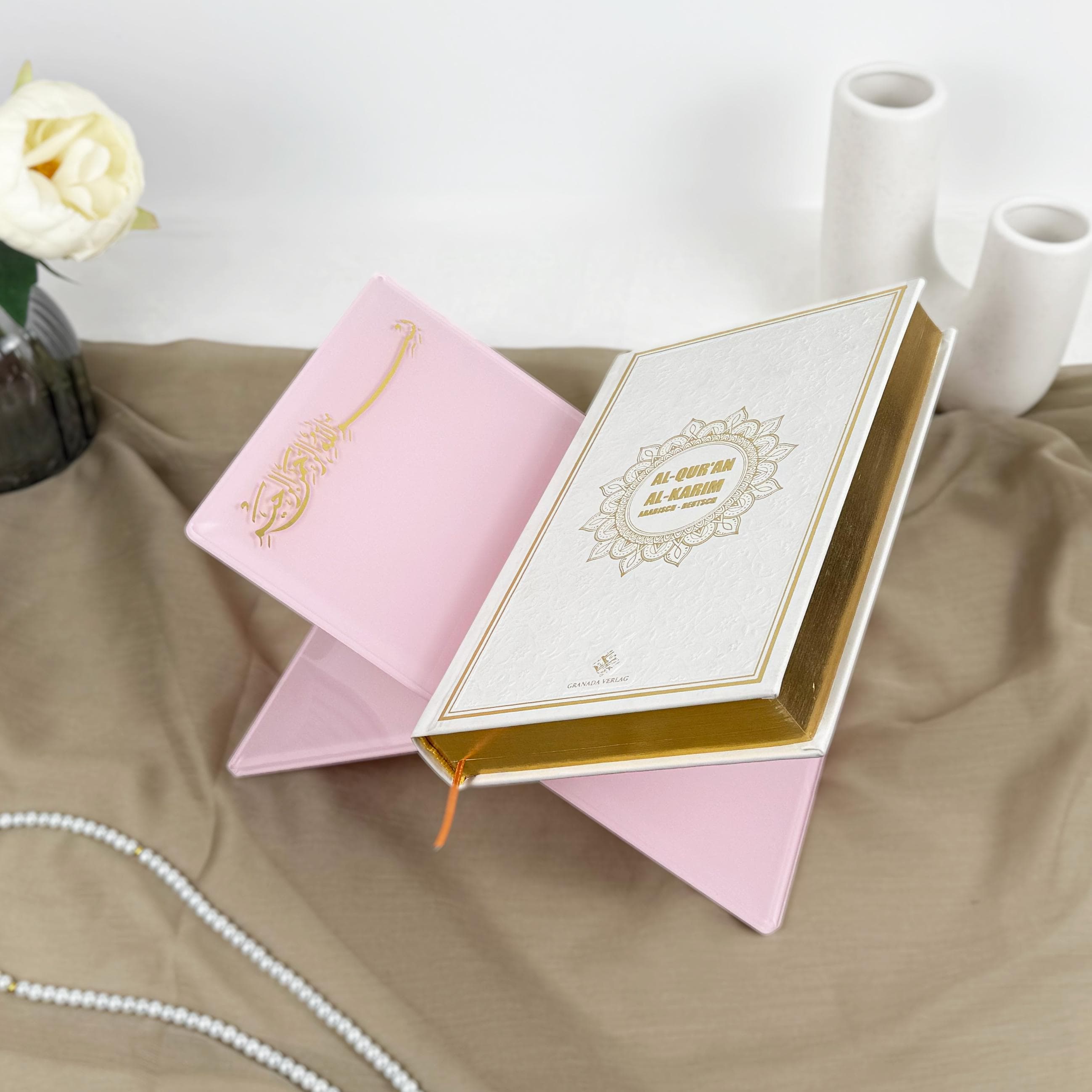 Pink Acrylic Quran Holder: Elegant Bismillah Inscripted Islamic Gift - image 3