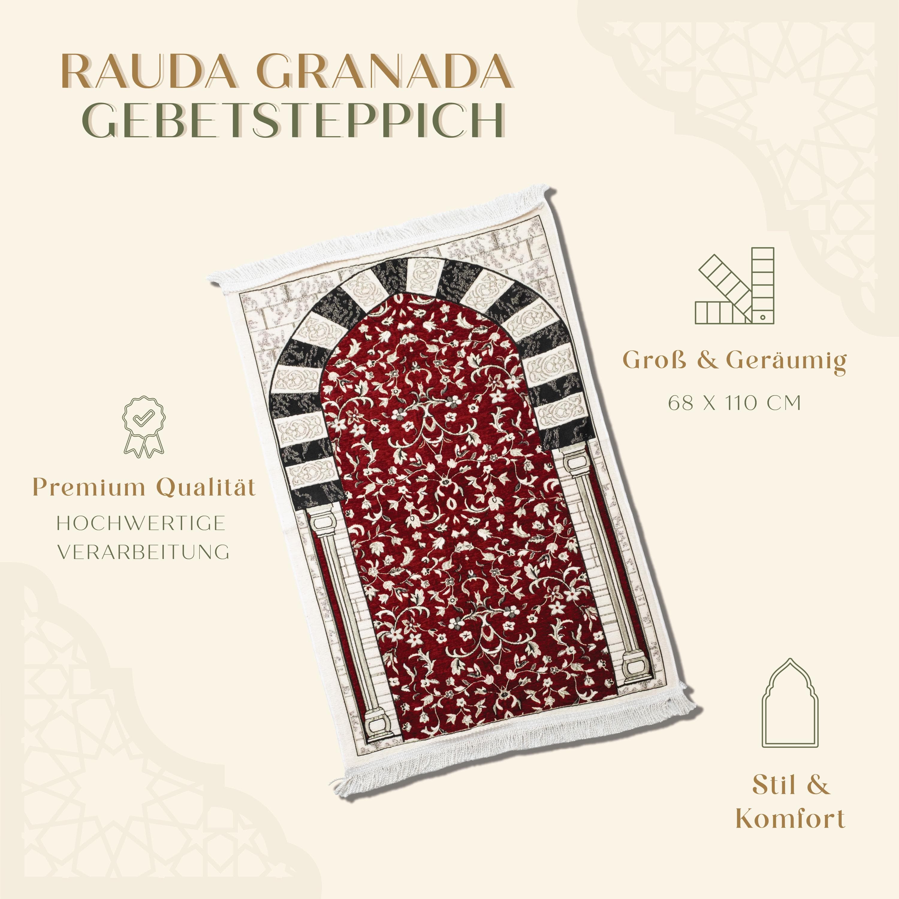 Prayer Rug Rawda - Granada Arch Prayer Mat | Soft, Lightweight Floral Design | Ramadan gift - image 4