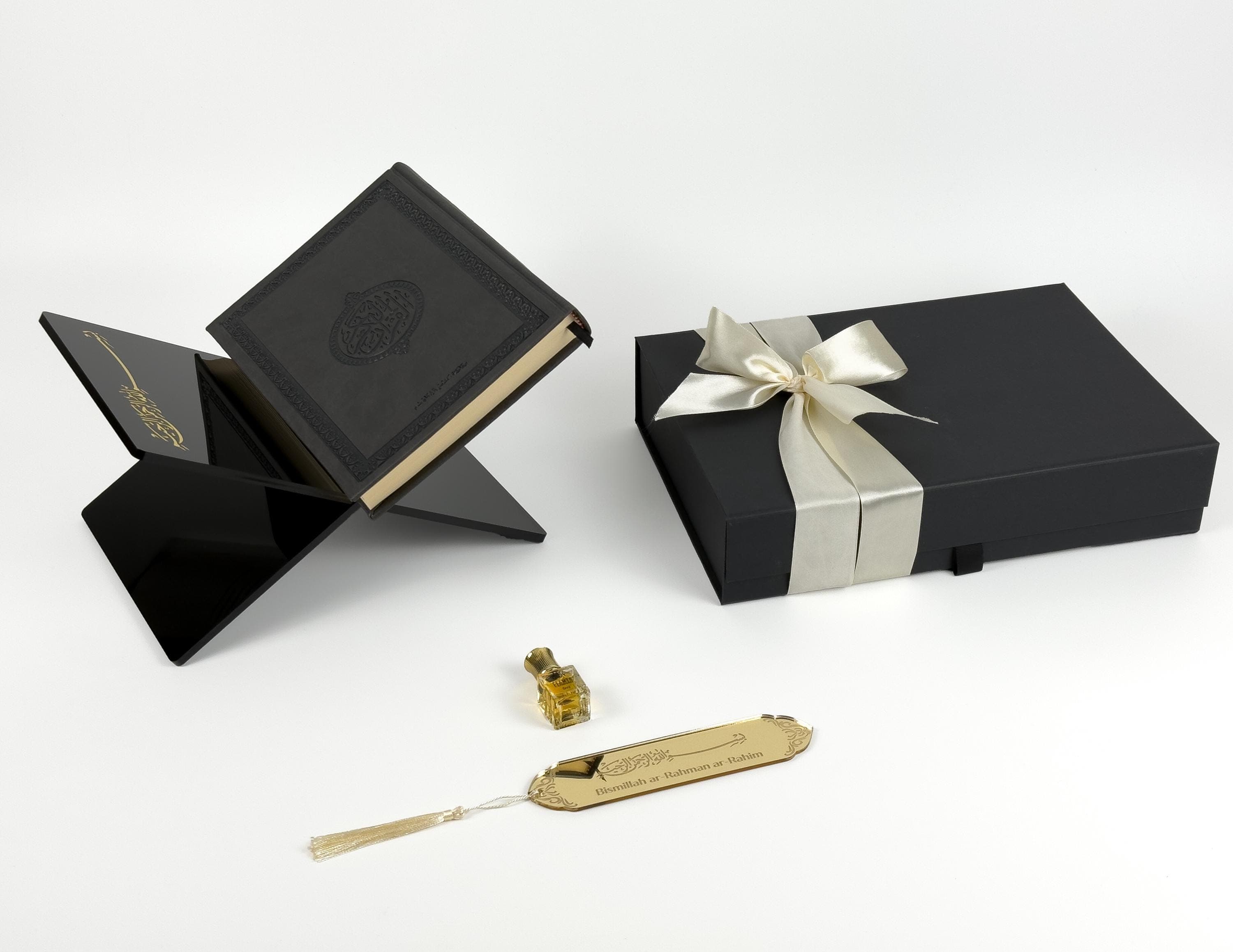 Personalized Islamic Gift Box: Arabic Quran, Oud Perfume & Stand