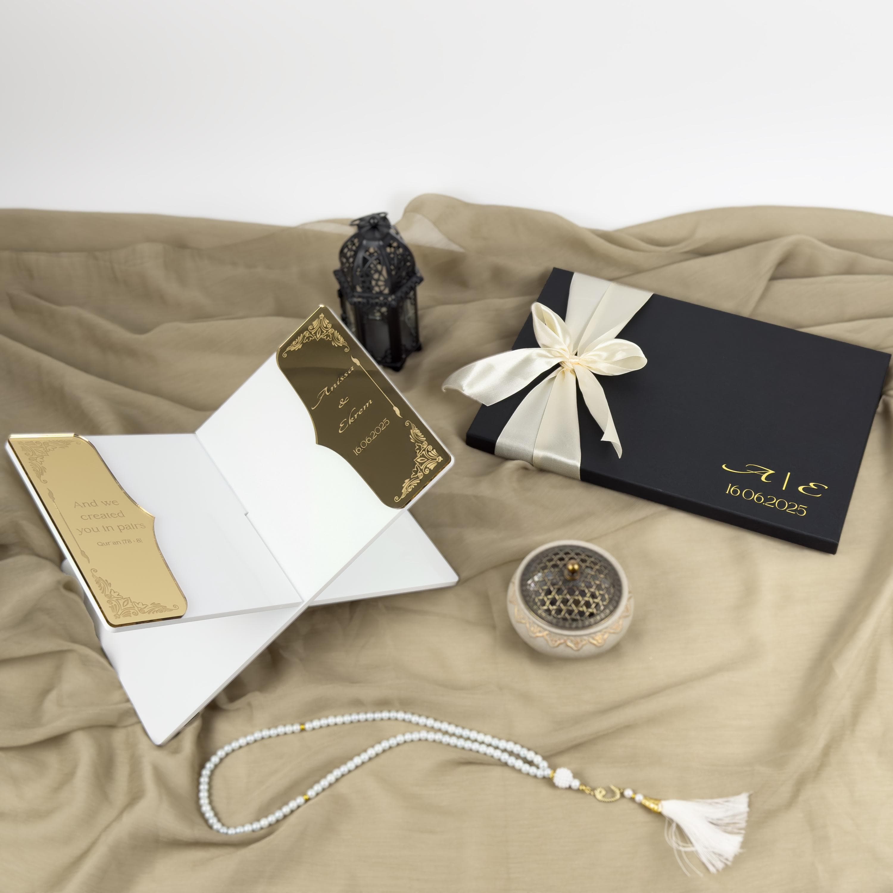 Islamic Wedding Gift Set,Nikkah Gift - Personalized Quran Holder with gifting box and Qur'an