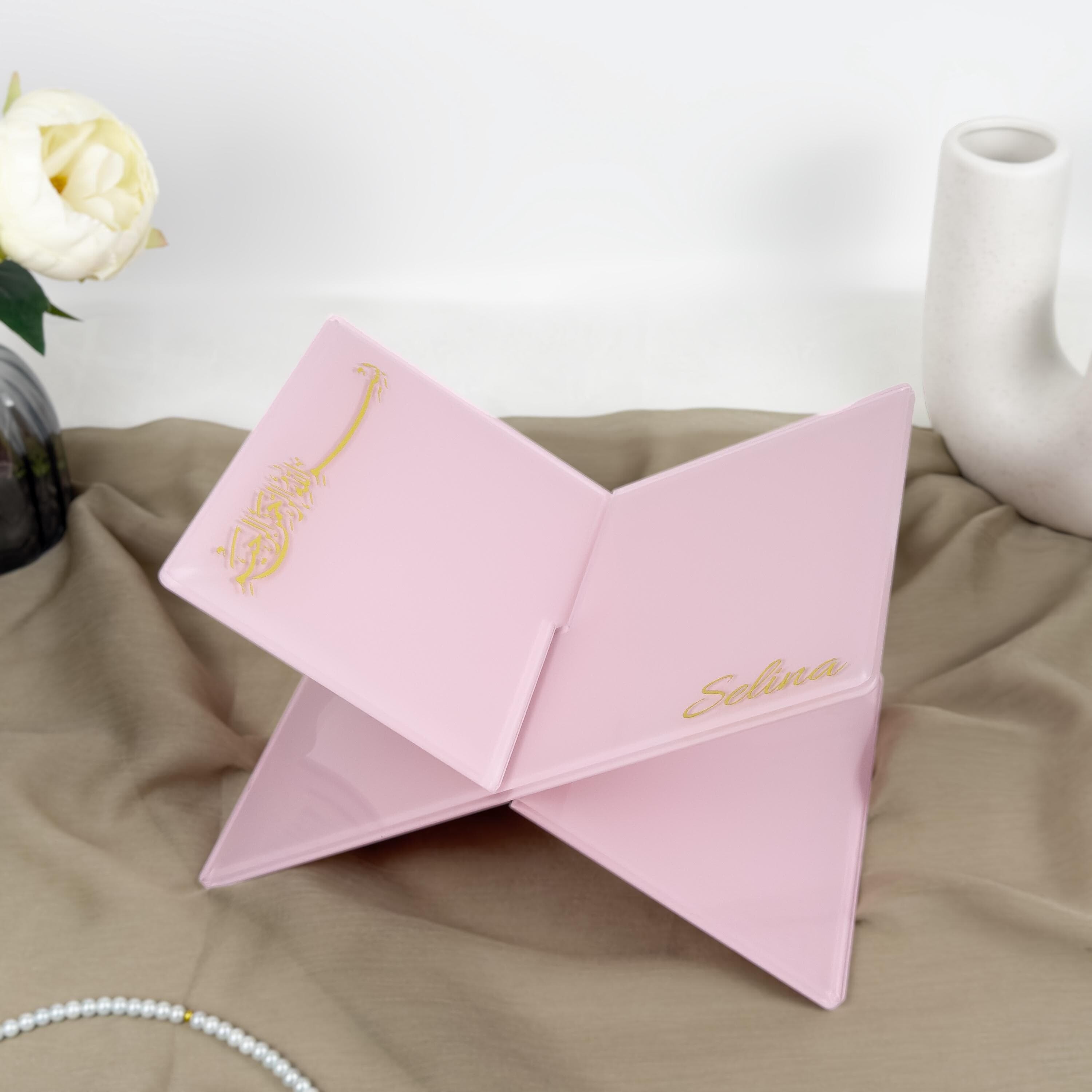 Pink Quran Holder, Elegant Personalized Quran Stand with Bismillah inscripted and name, Ramadan - image 3
