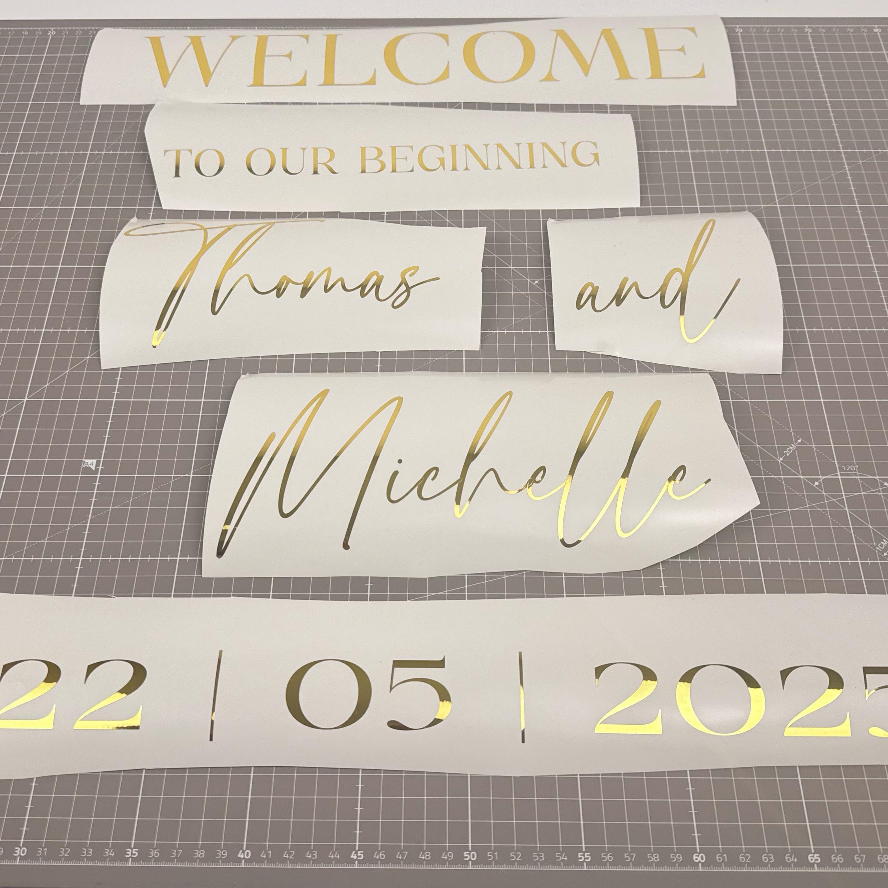 Custom Wedding Mirror Decal: Elegant Gold Foil Welcome Sign
