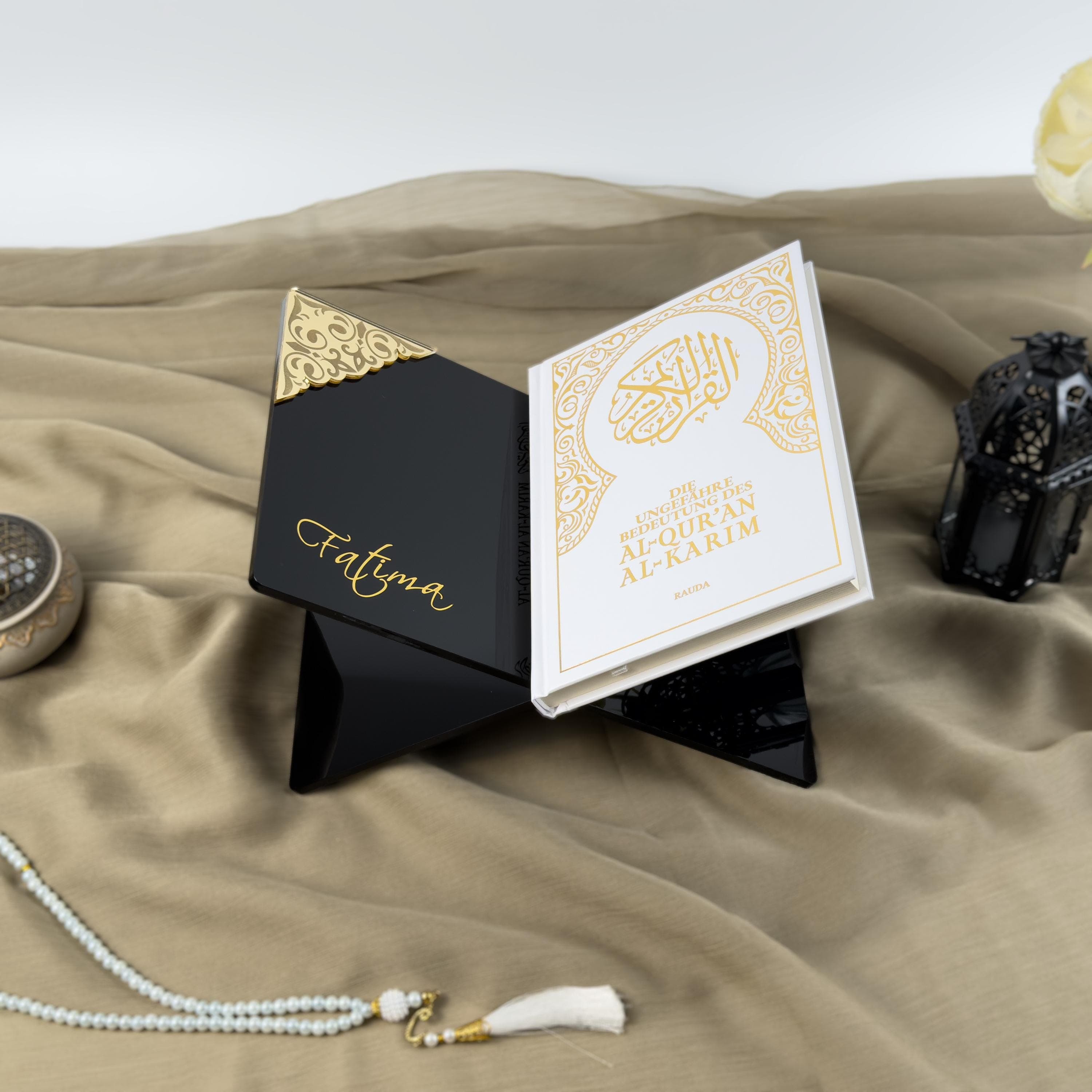 Personalized Umrah Gift Black Acrylic Quran Holder with Gold Accents: Umrah Mubarak - image 4