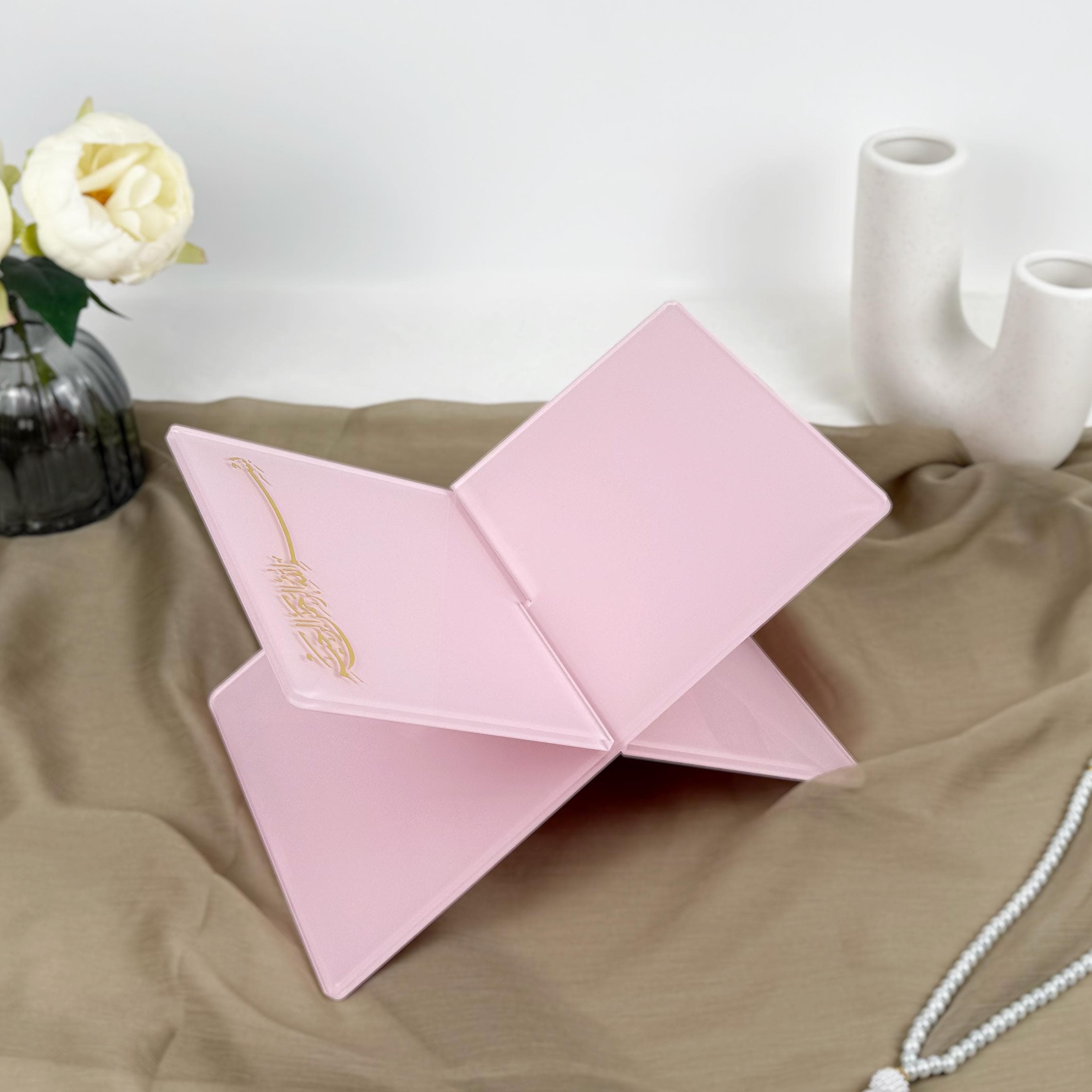 Pink Acrylic Quran Holder: Elegant Bismillah Inscripted Islamic Gift