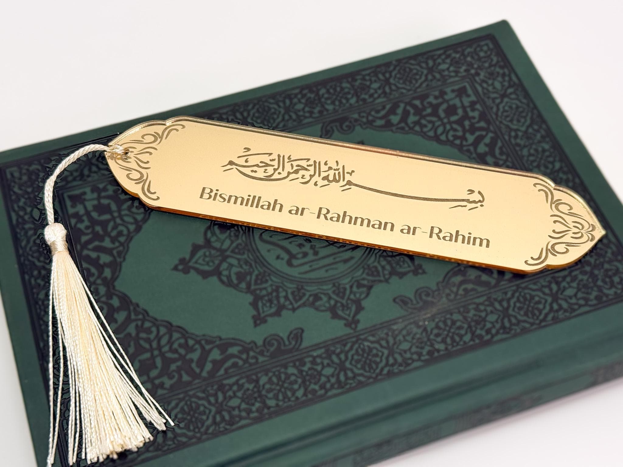 Islamic Bookmark with Bismillah and Tassel – Elegant 3mm Gold Acrylic Book Marker for Qur’an, Islamic Books & Journals