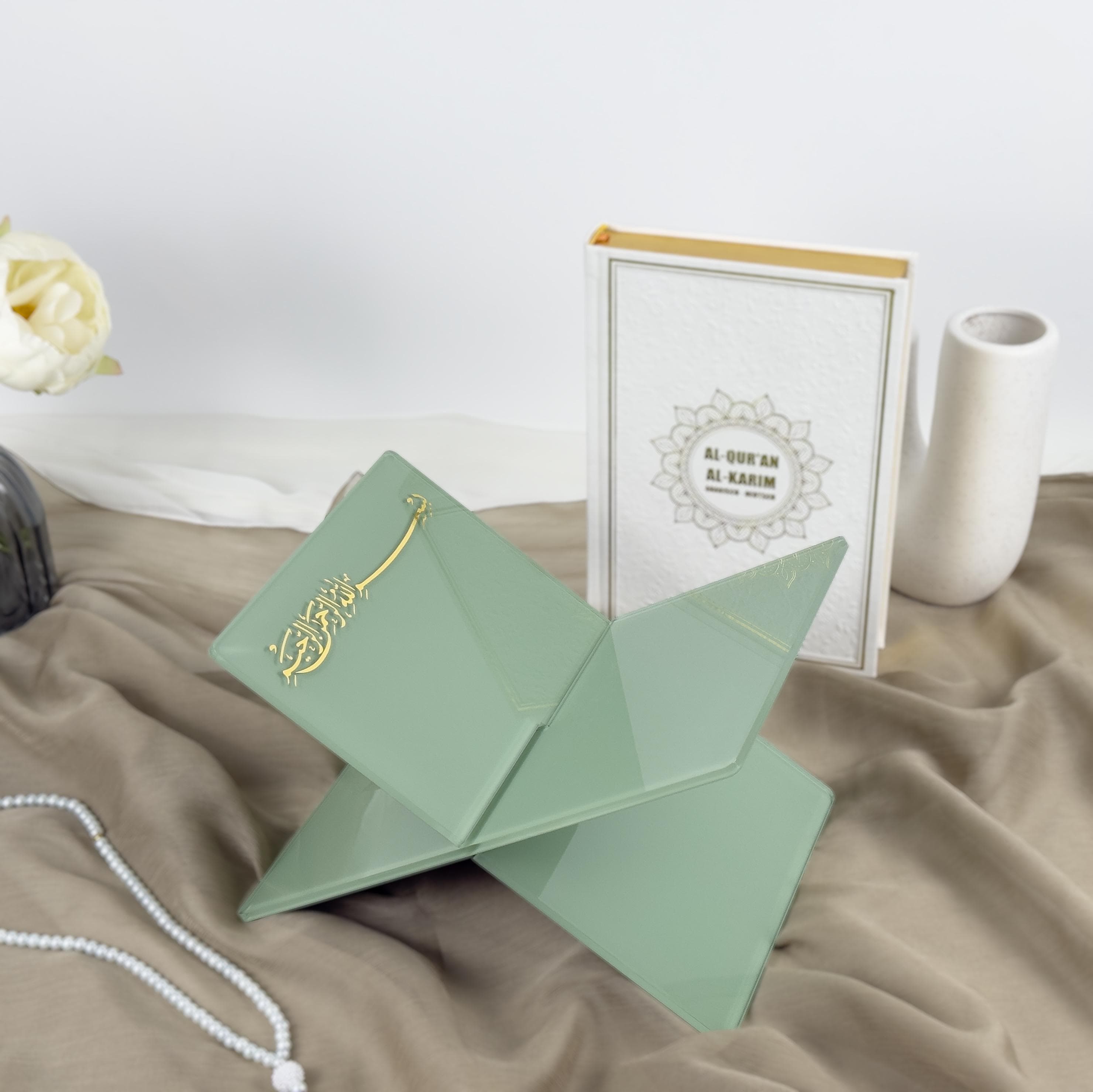 Personalized Olive Green Acrylic Quran Holder: Islamic Gift with Bismillah