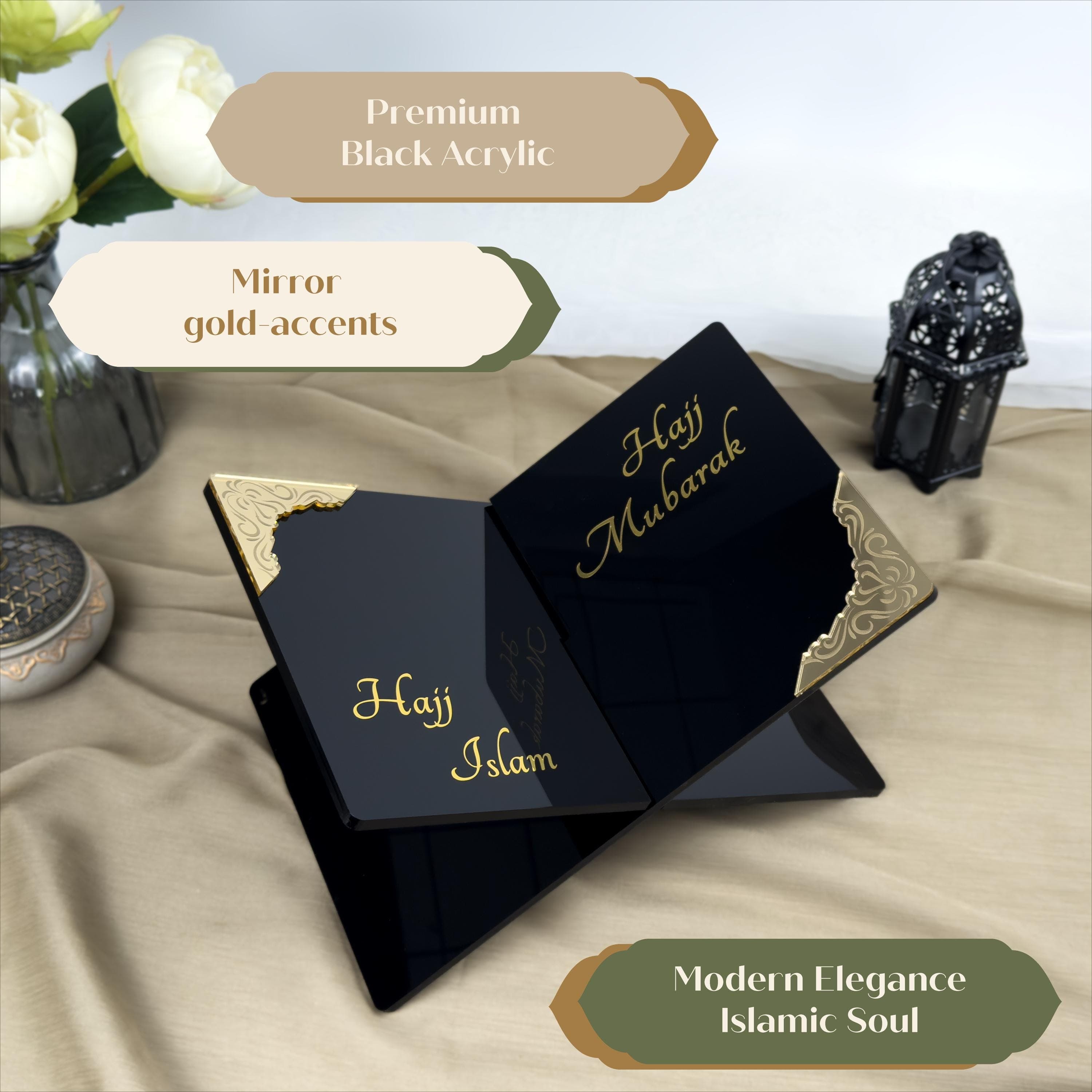Personalized Hajj Mubarak Quran Holder: Black Acrylic Islamic Gift - image 5