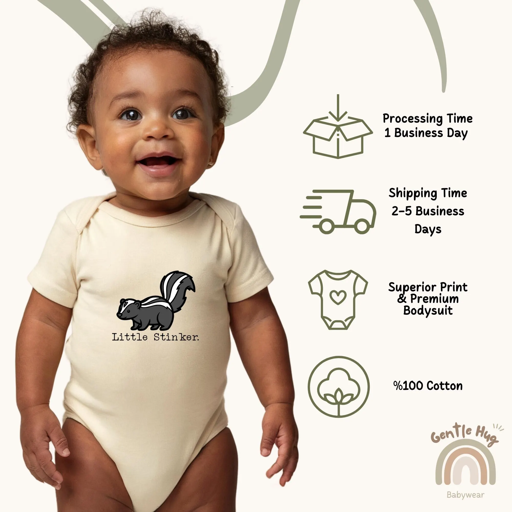 Little Stinker Baby Bodysuit, Cute Skunk Bodysuit, Funny Baby Clothes, Adorable Baby Outfit, Woodland Baby Shower Gift - image 3