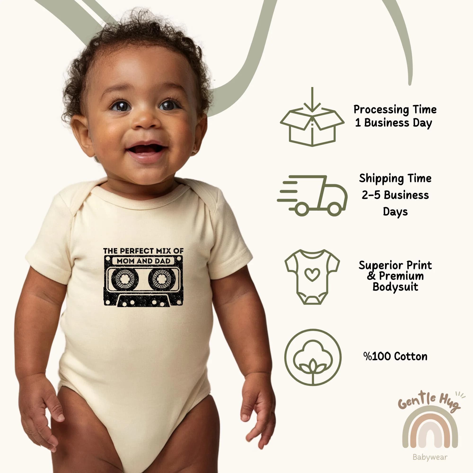 Funny Baby Bodysuit, Perfect Mix of Mom and Dad Baby Bodysuit, Retro Mixtape Bodysuit, Music Baby Bodysuit, Cute Natural Clothes - image 3
