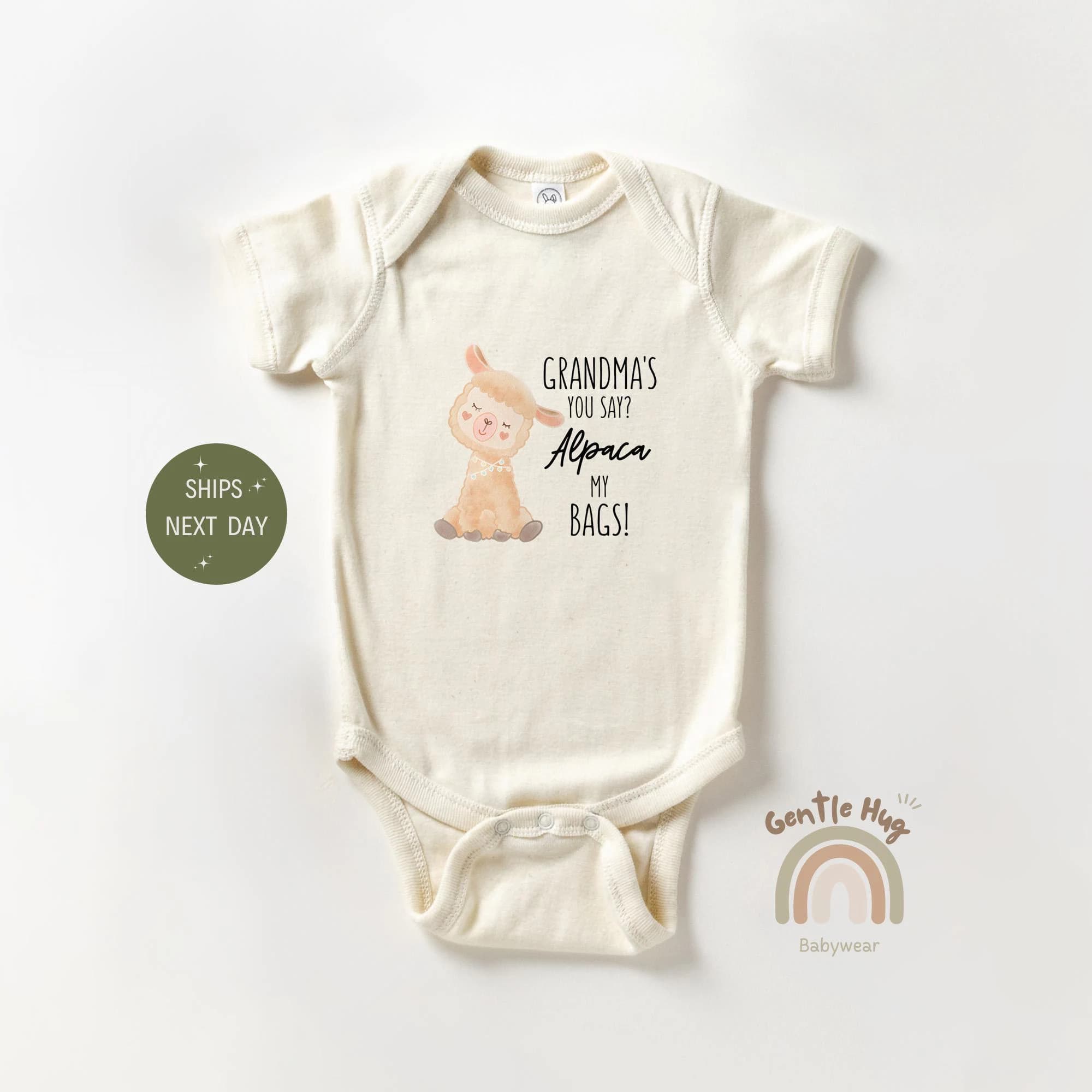 Grandma's You Say Alpaca My Bags Bodysuit, Cute Adventure Baby Bodysuit, Alpaca Baby Bodysuit, New Grandma Baby Gift, Grandma Baby Bodysuit