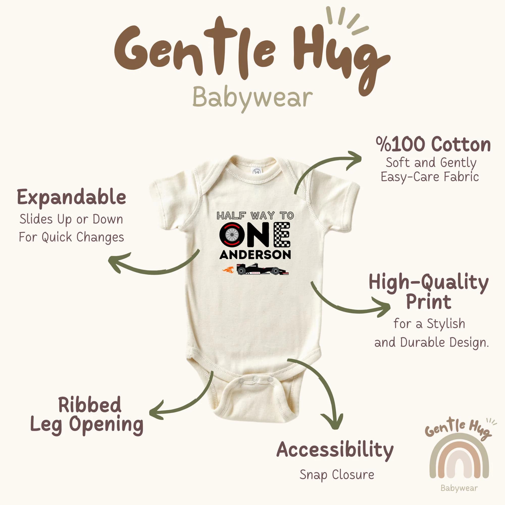 Custom First Birthday F1 Racecar Bodysuit, Personalized Baby Name Bodysuit, Little F1 Racer Half Way To One Outfit, 1st Birthday Baby Gift - image 4
