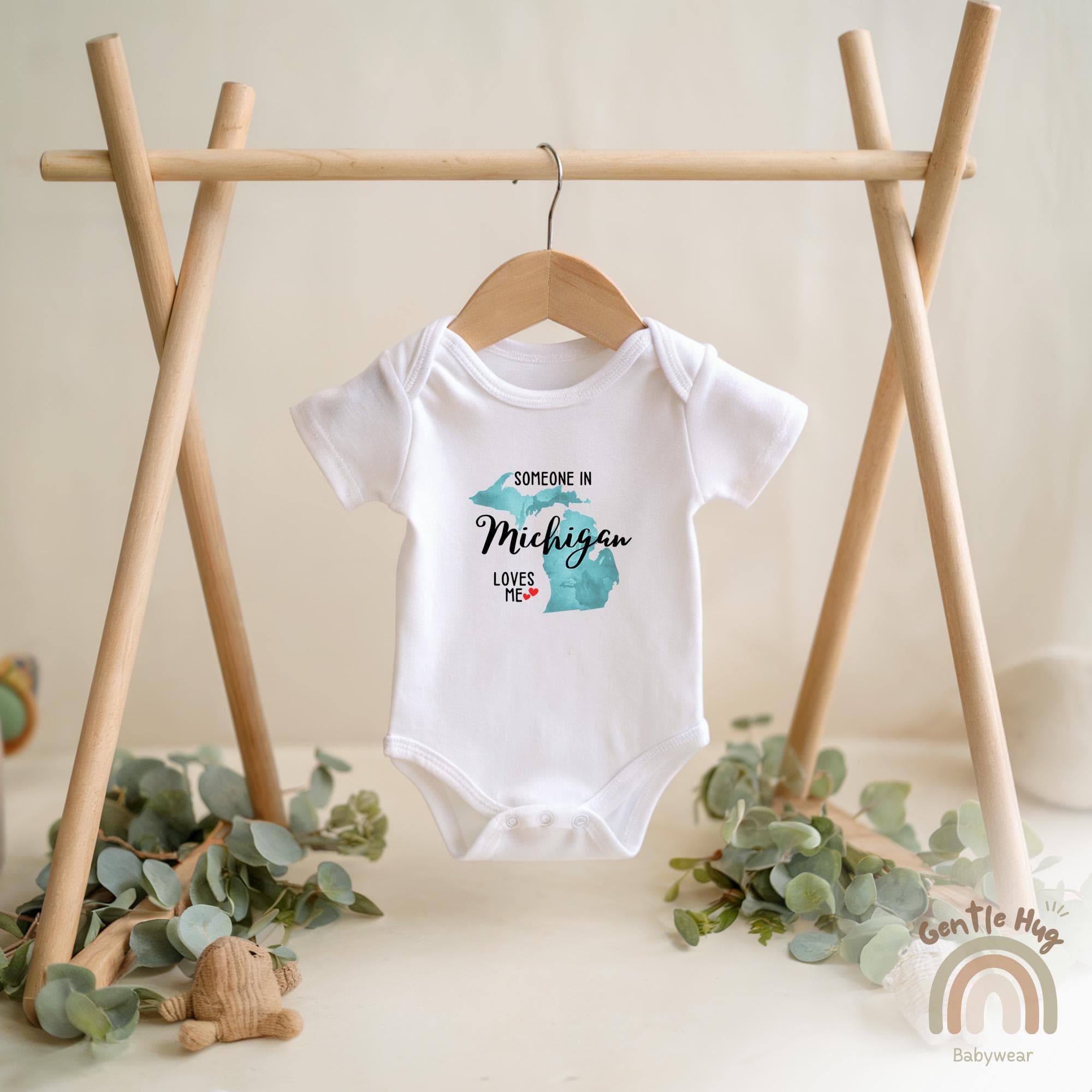 Someone In Michigan Loves Me Baby Bodysuit, State Baby Bodysuit, Cute Natural Baby Bodysuit, Baby Shower Gift, Family Bodysuit - image 3