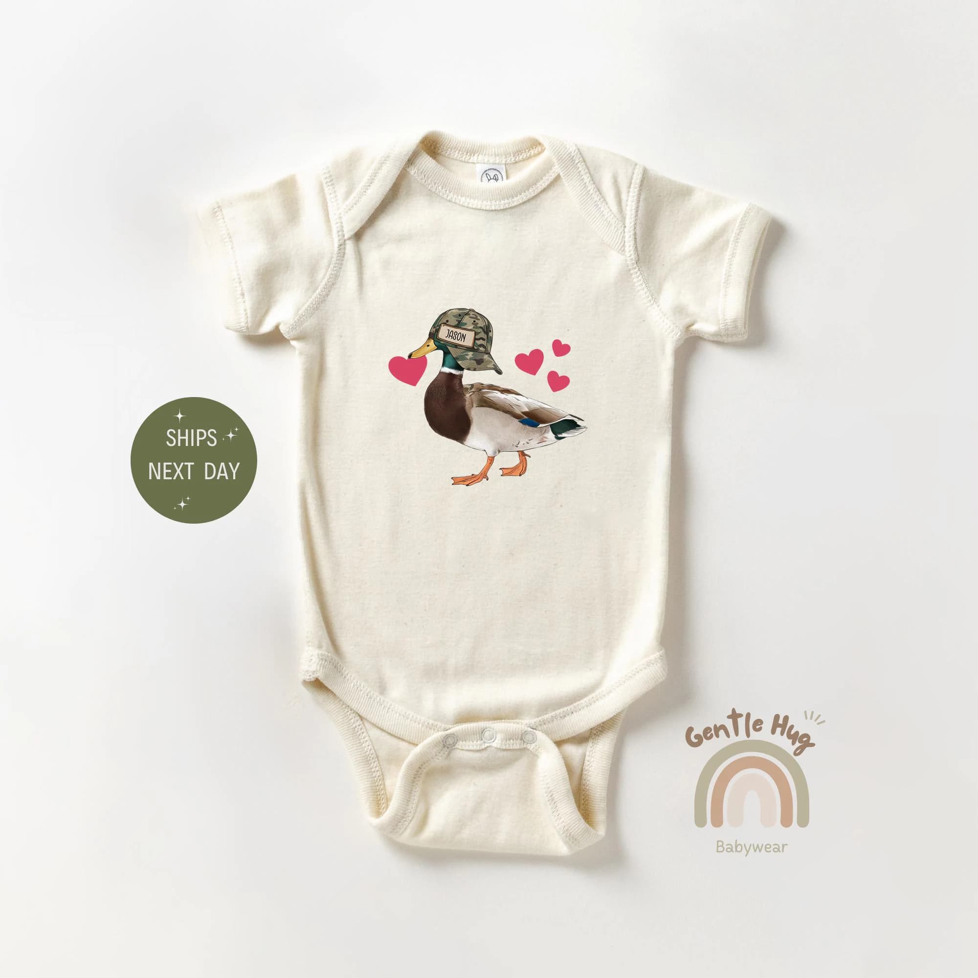 Custom Mallard Duck Baby Bodysuit, Custom Valentine's Day Bodysuit, Valentines Day Bodysuit, Baby Shower Gift, Cute Valentine Duck Bodysuit