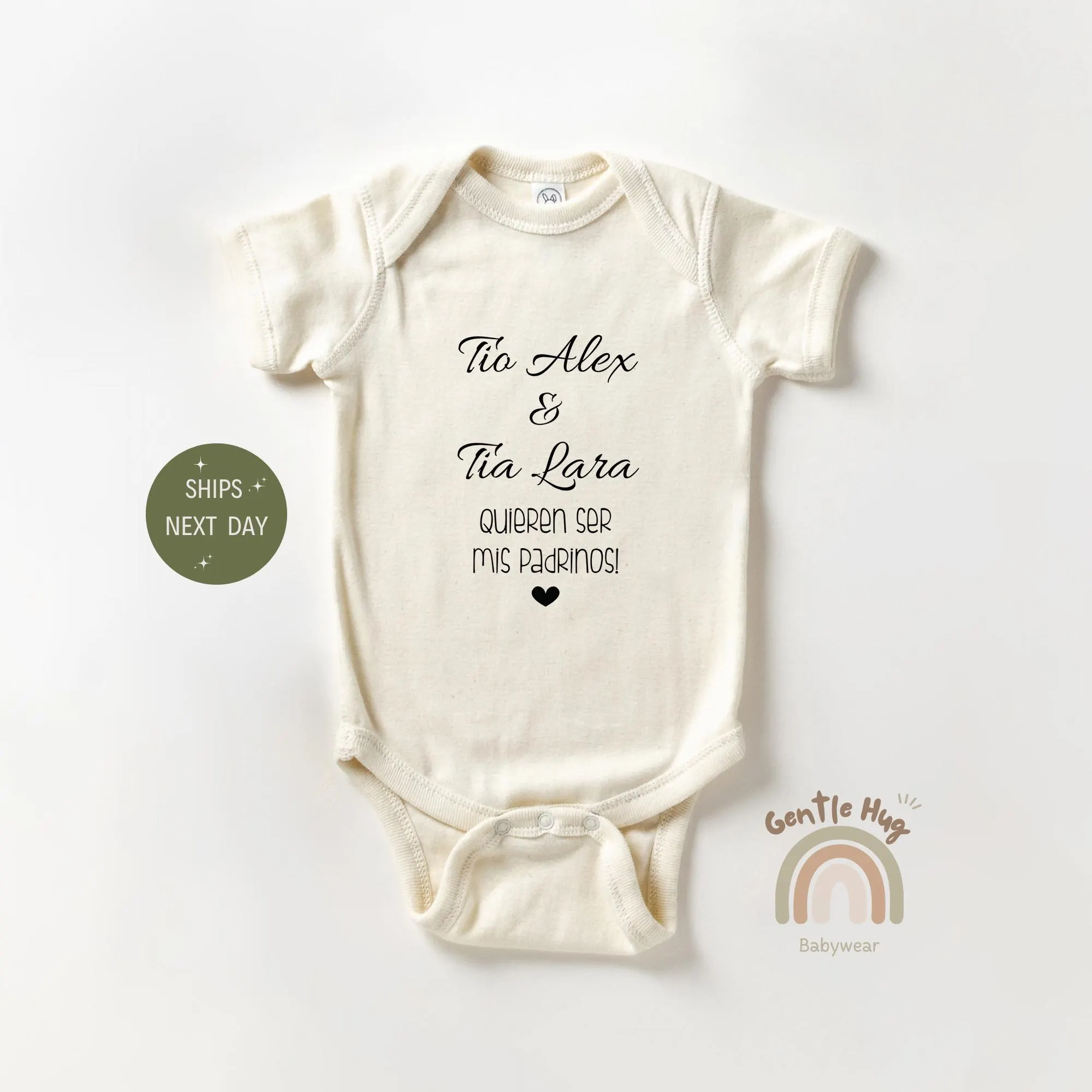 Personalized Tío & Tía Quieren Ser Mis Padrinos Bodysuit, Newborn Baby Announcement Bodysuit, Baby Shower Gift, Spanish Godparents Reveal