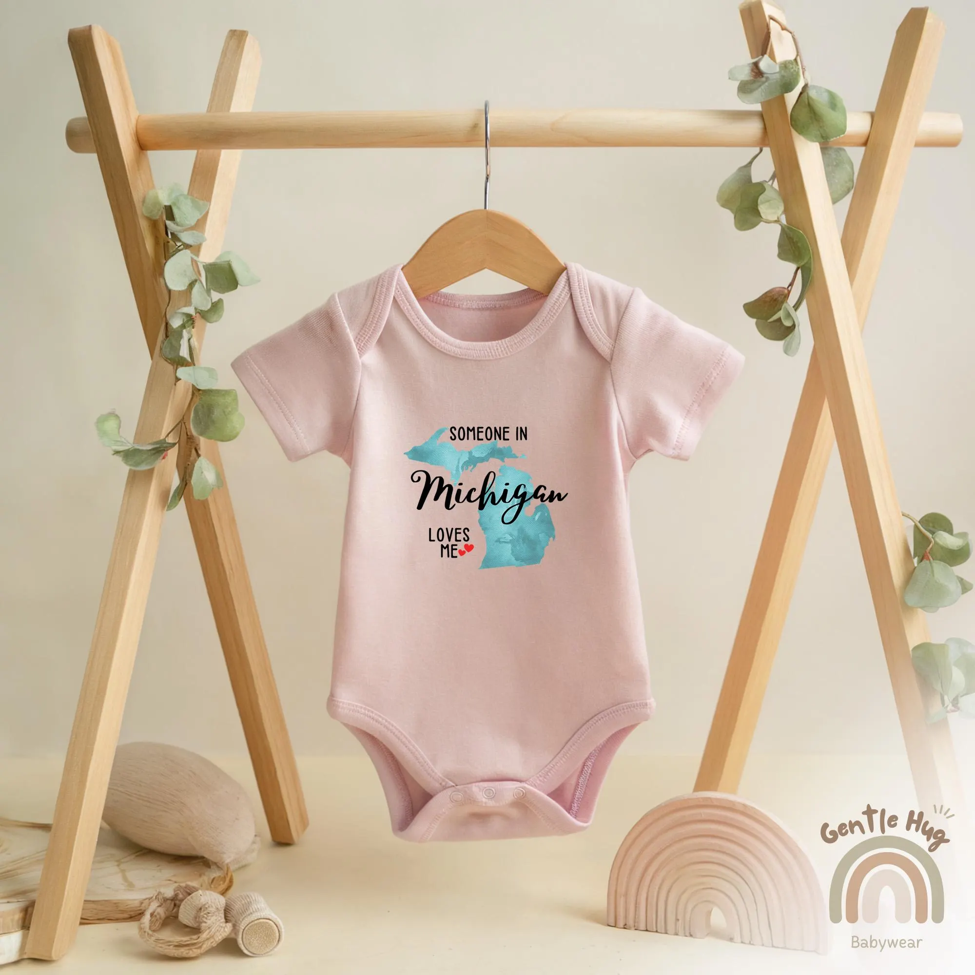 Someone In Michigan Loves Me Baby Bodysuit, State Baby Bodysuit, Cute Natural Baby Bodysuit, Baby Shower Gift, Family Bodysuit - image 2