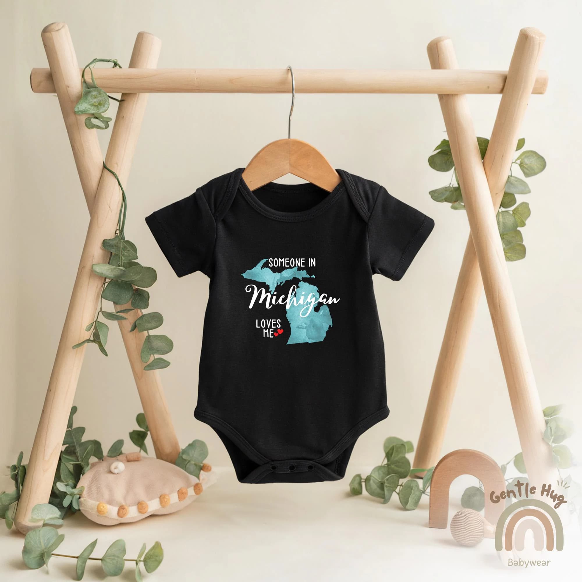 Someone In Michigan Loves Me Baby Bodysuit, State Baby Bodysuit, Cute Natural Baby Bodysuit, Baby Shower Gift, Family Bodysuit - image 4