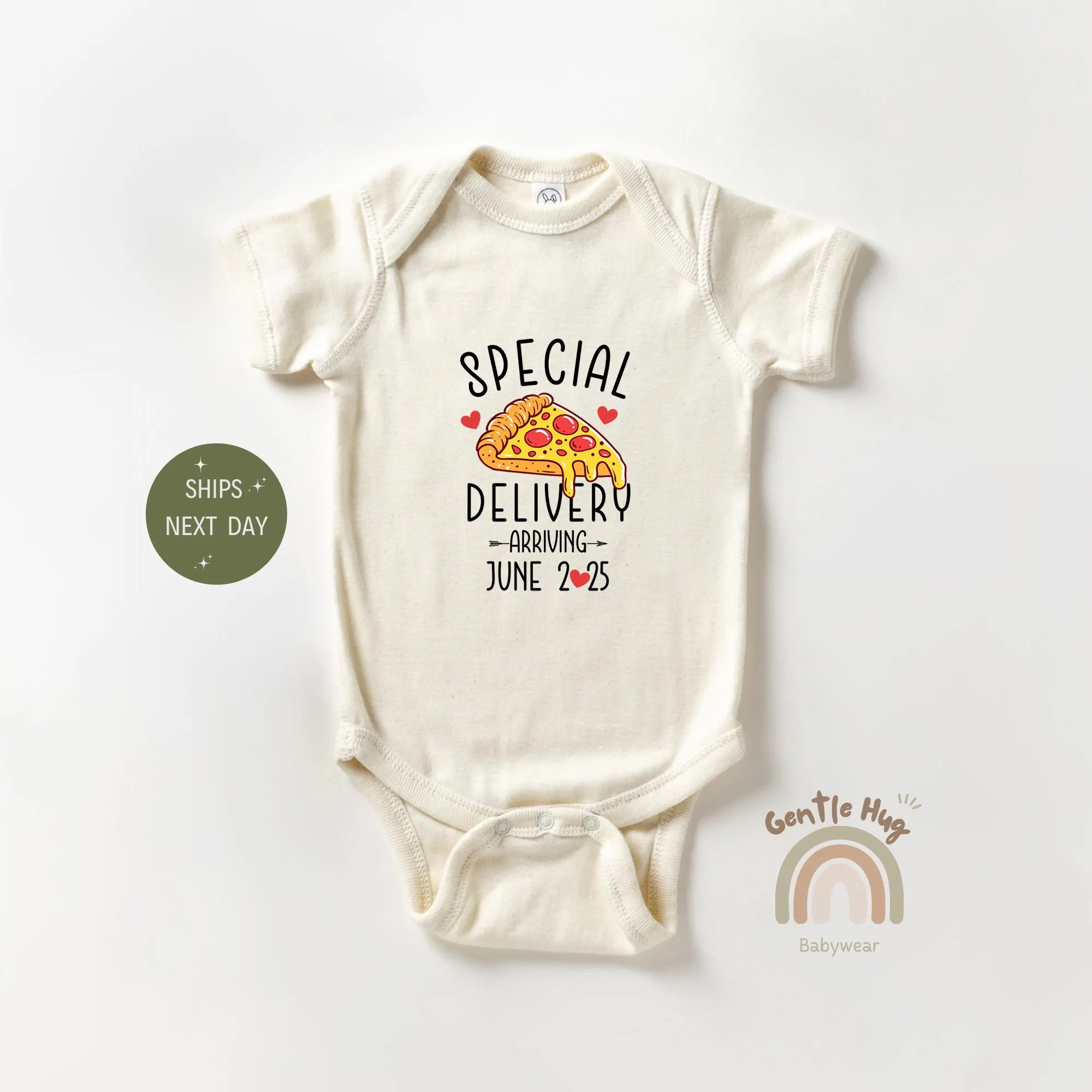 Special Delivery Pizza Baby Onesies®, Funny Pregnancy Announcement Onesies®, Custom Valentine Due Date Baby Onesies®, Baby Shower Gift