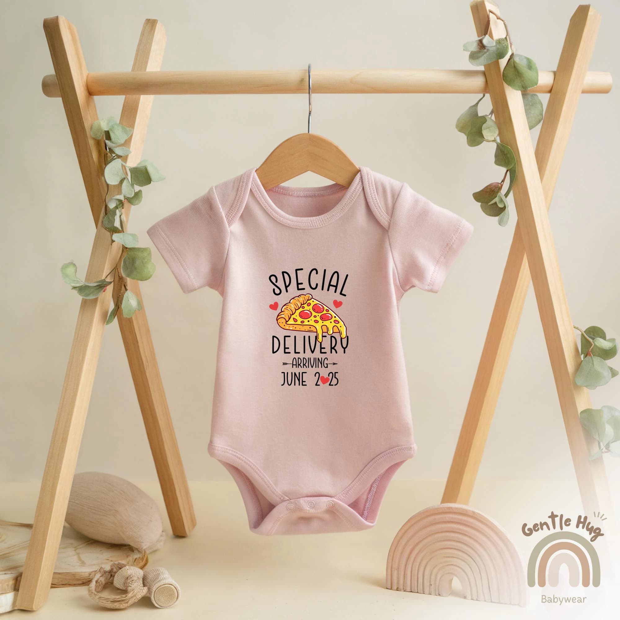 Special Delivery Pizza Baby Onesies®, Funny Pregnancy Announcement Onesies®, Custom Valentine Due Date Baby Onesies®, Baby Shower Gift - image 3