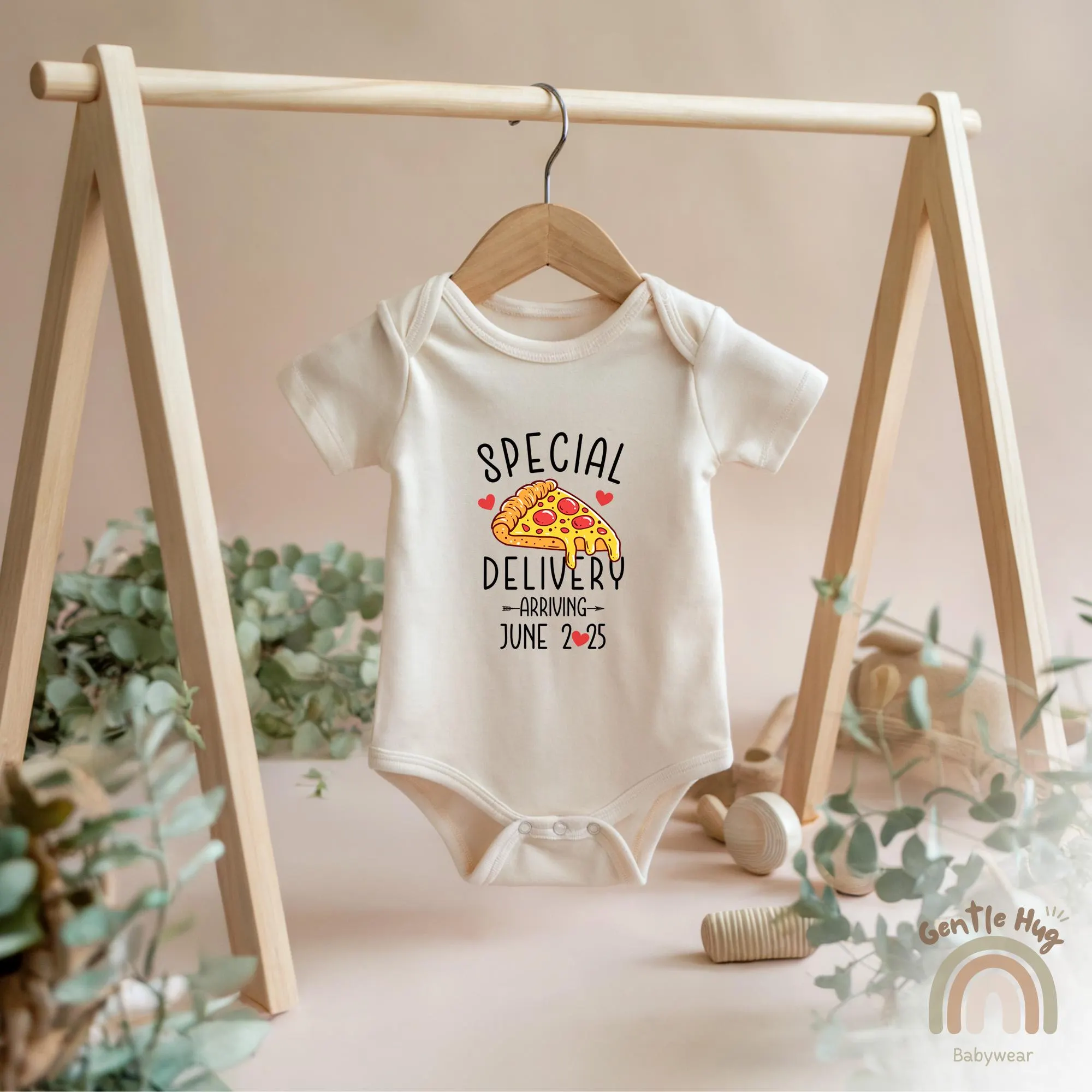Special Delivery Pizza Baby Onesies®, Funny Pregnancy Announcement Onesies®, Custom Valentine Due Date Baby Onesies®, Baby Shower Gift - image 2