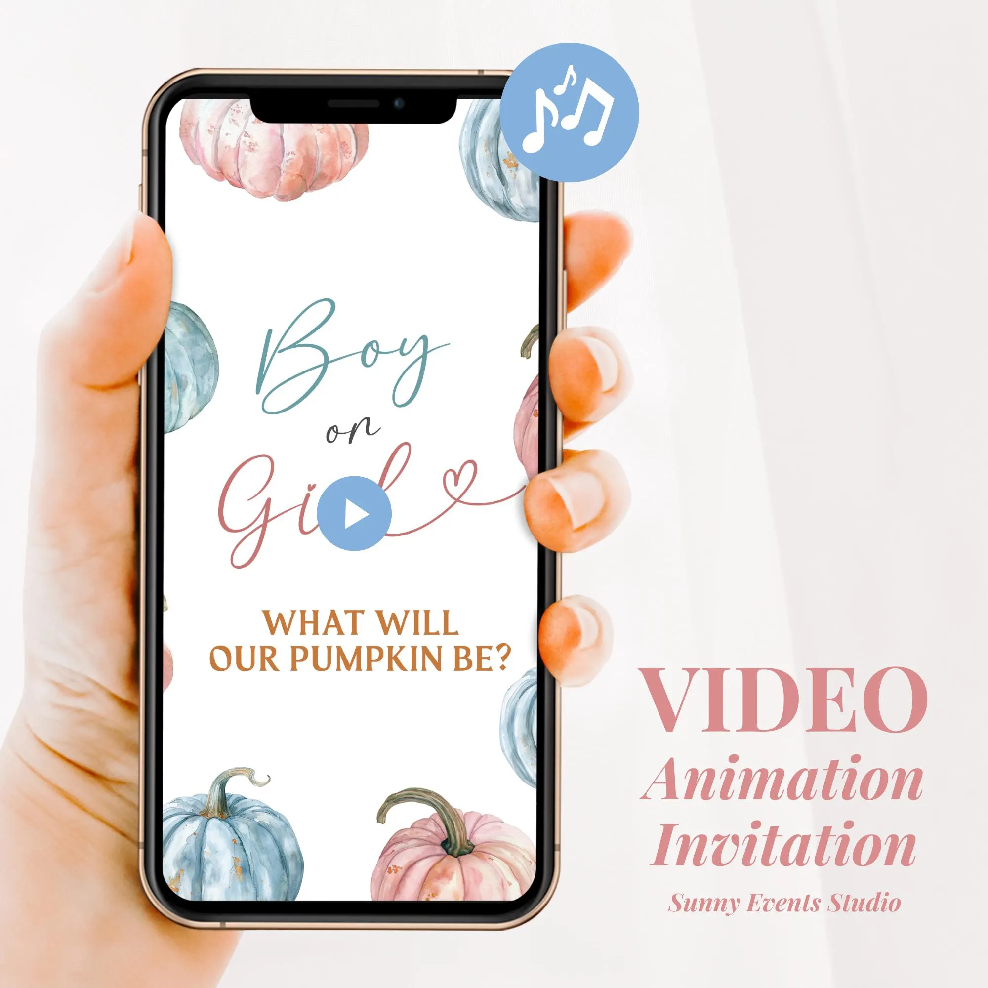 Pastel Pumpkin Boy or Girl Fall Gender Reveal Video Invitation, What Will Our Little Pumpkin Be Gender Reveal, Fall Gender Reveal Invite C61 - image 3