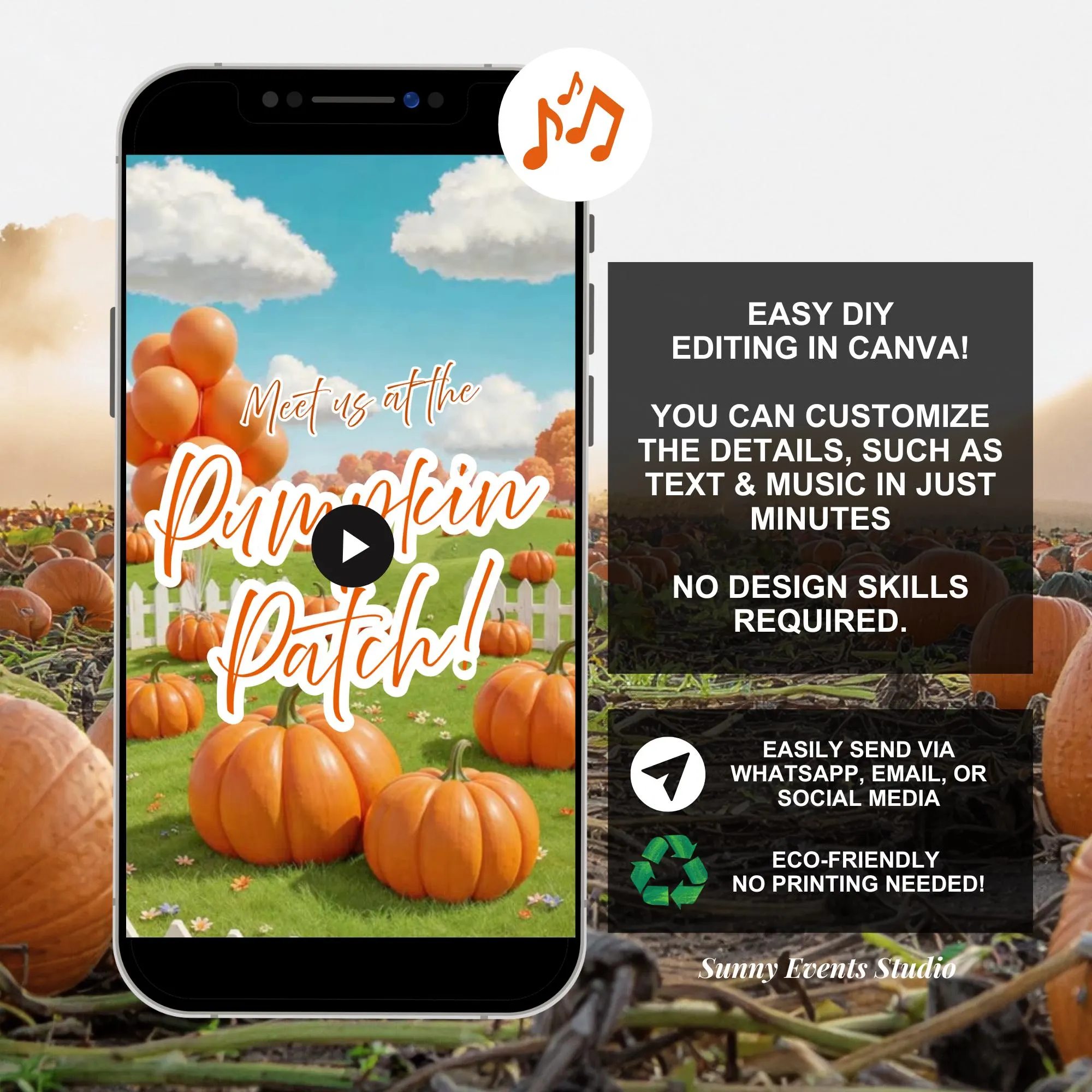 Digital Fall Pumpkin Patch Birthday Bash Invitation, Maple Leaves Autumn Birthday Invite, Canva Editable Birthday Animation Invite SEV 1 - image 3