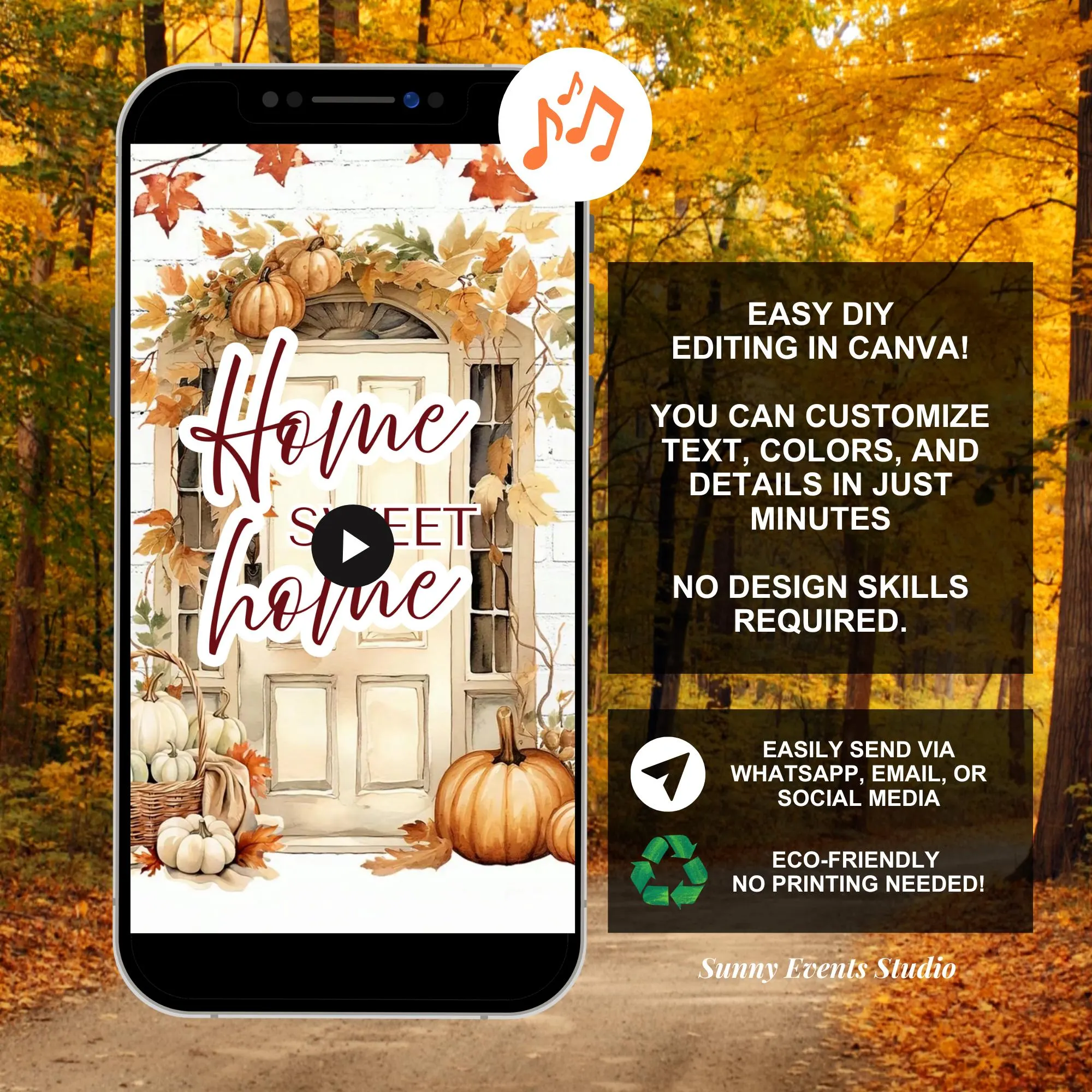 Fall Pumpkin Home Sweet Home Housewarming Video Invitation, Envelope Animation Housewarming Invite, Canva Housewarming Animation Invite C65
