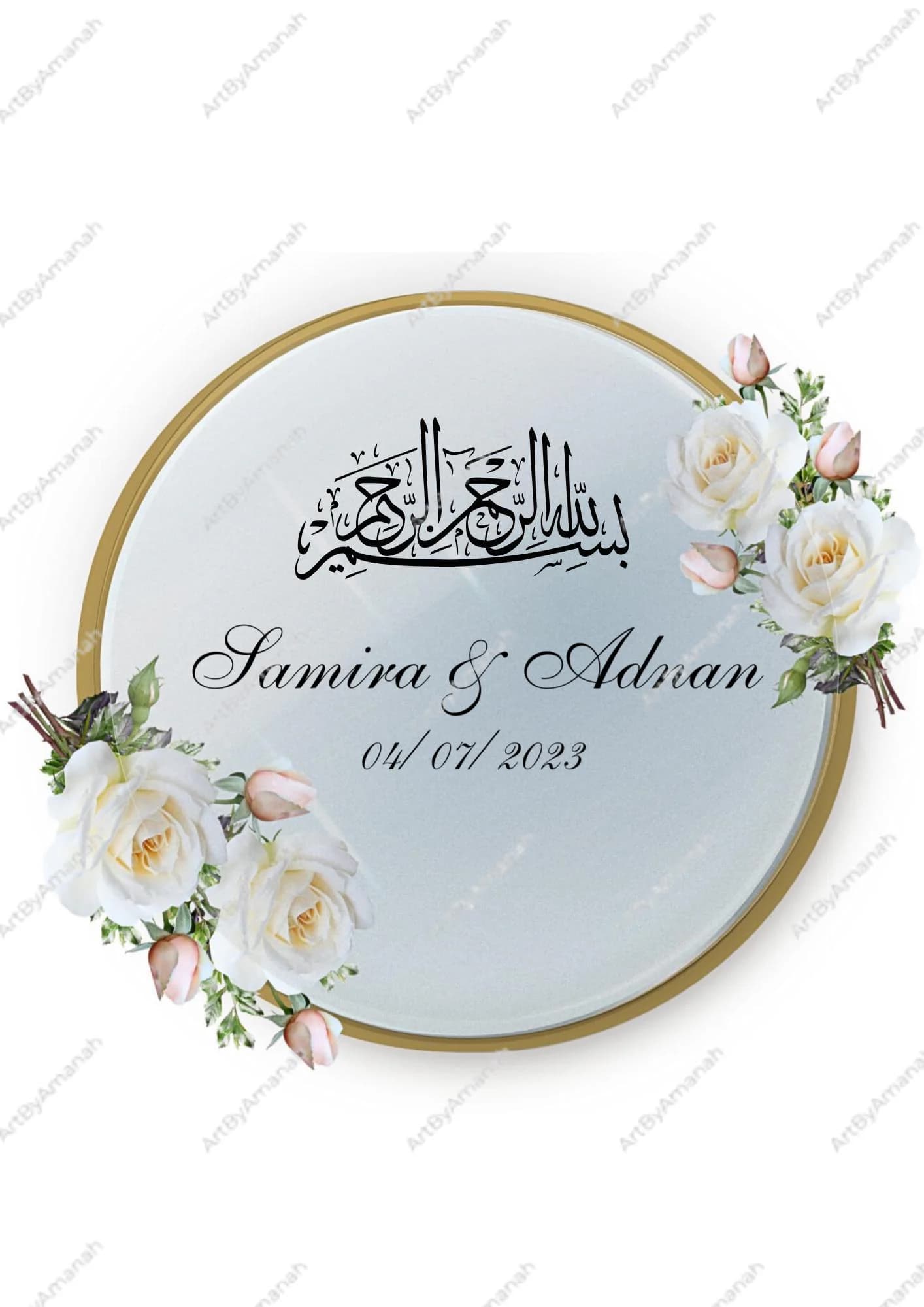 Luxury Personalised Custom Sign Vinyl Decal Mirror Ring Plate Board Name Engagement Wedding Nikkah Gift Decor Islamic Arabic Label Sticker