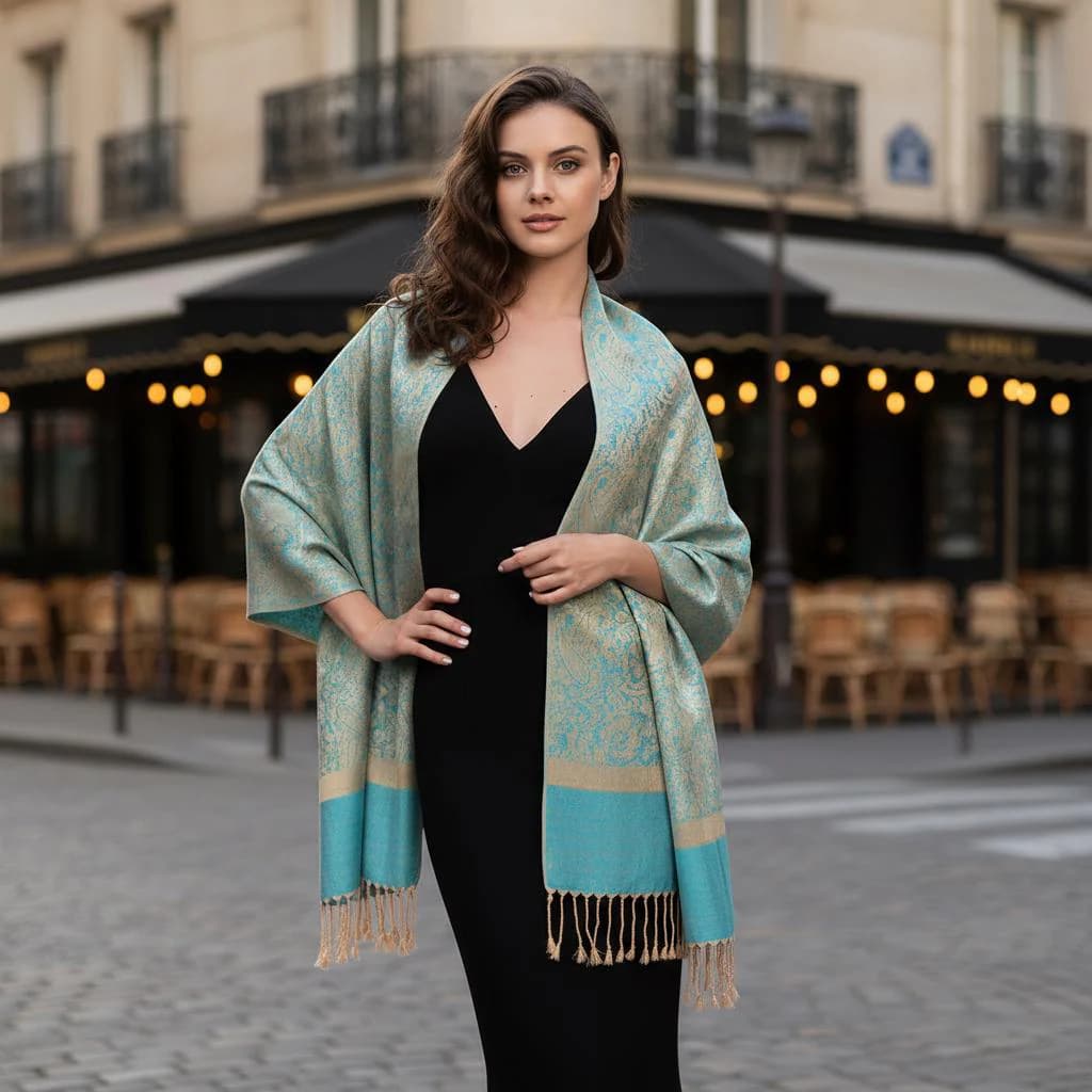 Elegant Paisley Shawl Wrap for Women | Lightweight Cotton Faux Style Scarf | Long Tassel Wrap