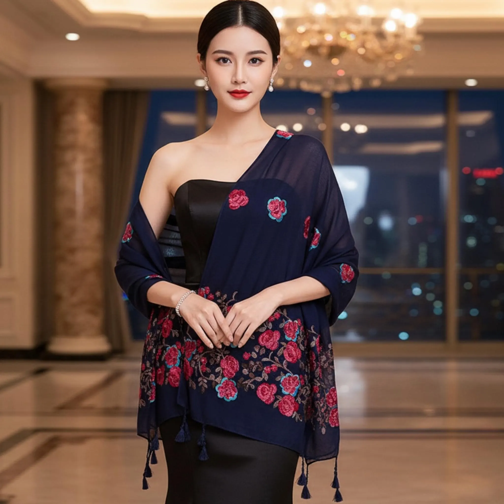 Ladies Travel Shawl with Embroidery | Lightweight Warm Wrap Scarf | Versatile Everyday Accessory - image 5