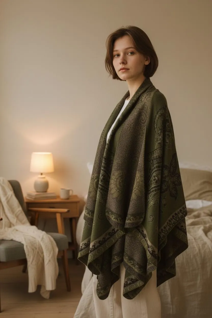 Women’s Winter Poncho Cape – Oversized Printed Shawl Wrap, Open-Front Cardigan, Cozy Blanket Scarf Coat - image 5