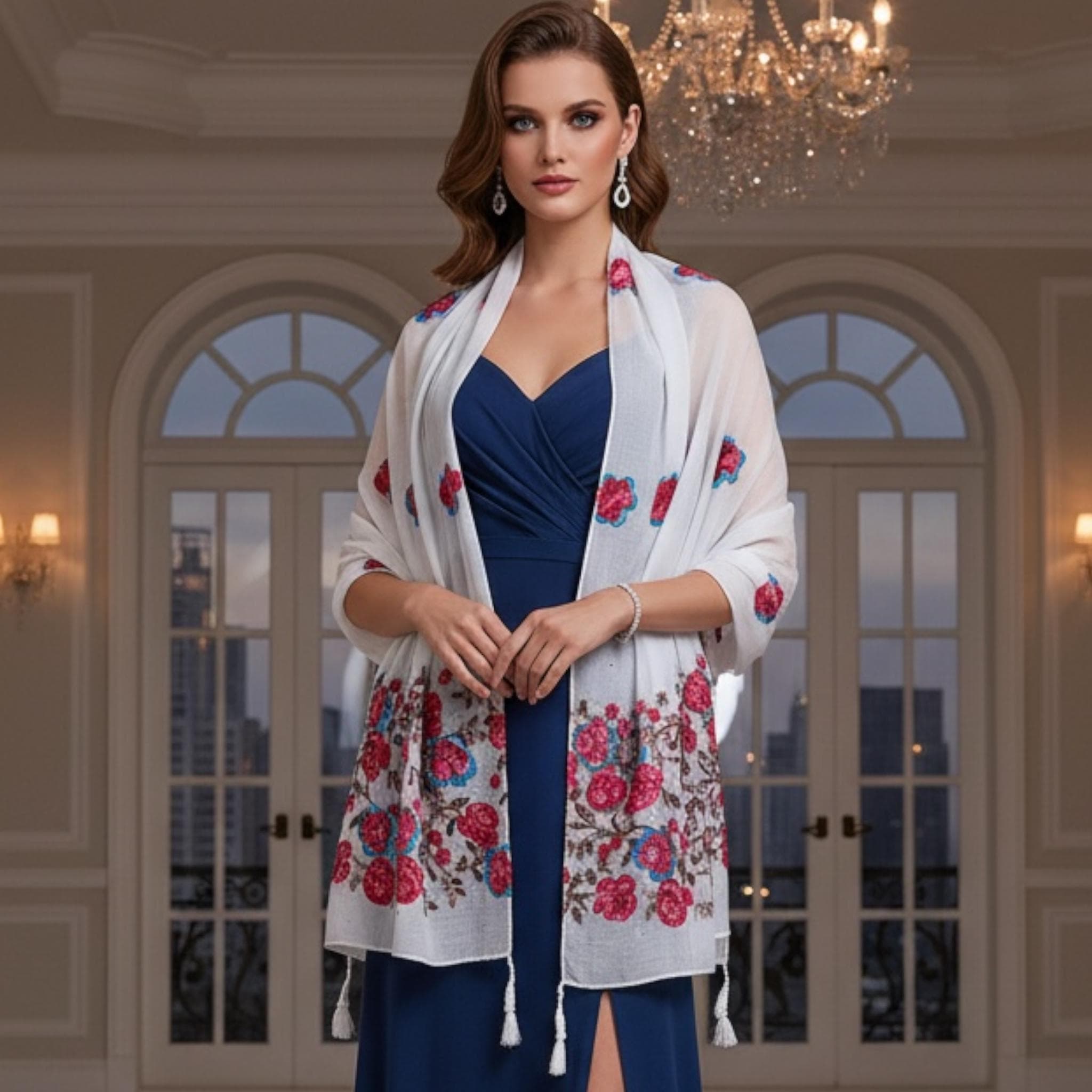 Ladies Travel Shawl with Embroidery | Lightweight Warm Wrap Scarf | Versatile Everyday Accessory - image 2