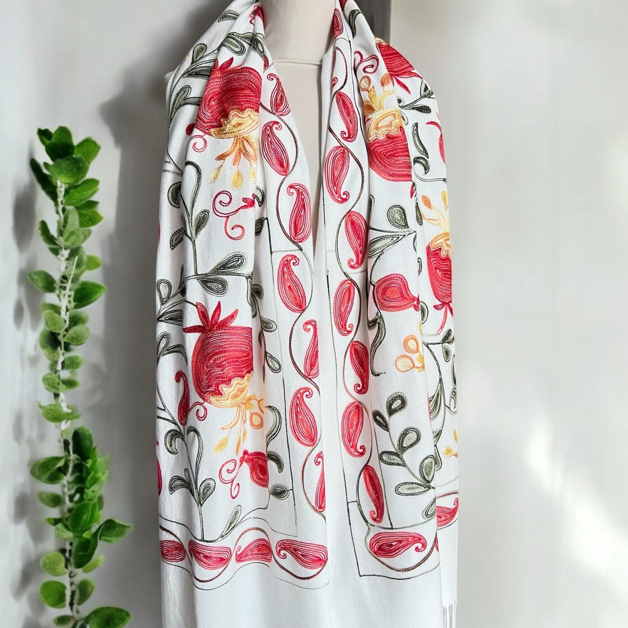 White Embroidered Shawl Stole, Winter Wrap, Oversized Pashmina Scarf, Evening Wrap, Women’s Winter Shawl, Warm Blanket Scarf, Gift for Her - image 5
