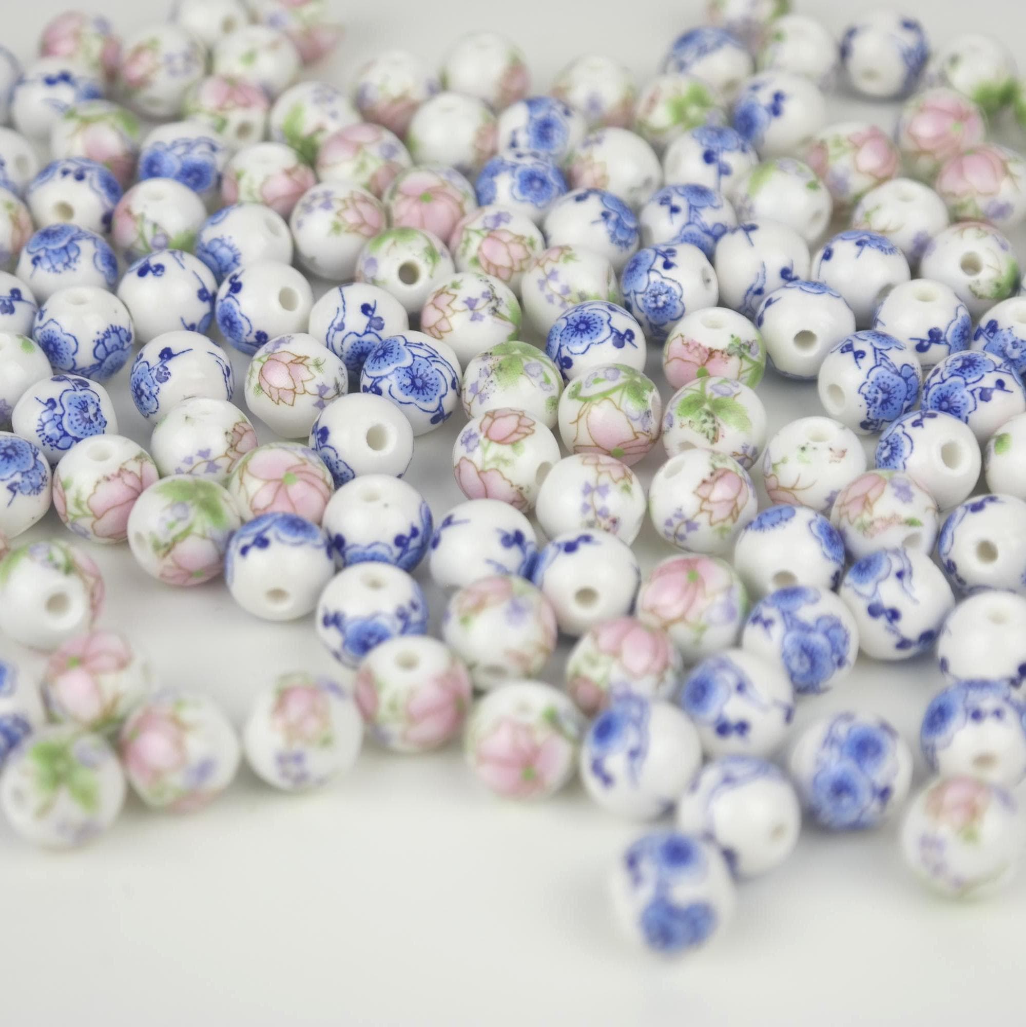 20/50/100/200/500pcs Blue - Pink Porcelain Beaded, Wholesale Ceramic Bow, Blue Flower Porcelain, Bulk Ceramic Bow, Pink Flower Beaded - image 3