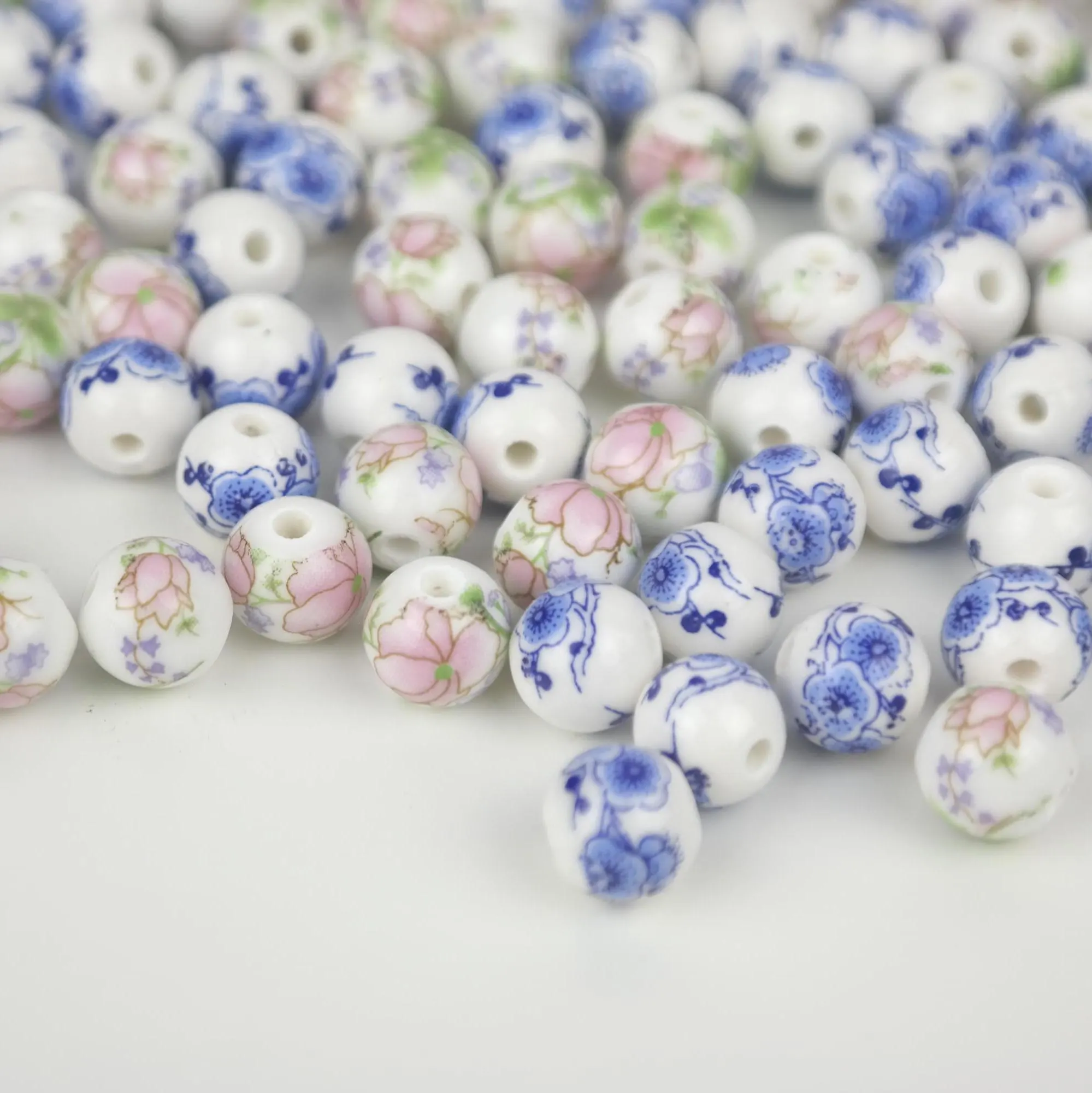 20/50/100/200/500pcs Blue - Pink Porcelain Beaded, Wholesale Ceramic Bow, Blue Flower Porcelain, Bulk Ceramic Bow, Pink Flower Beaded