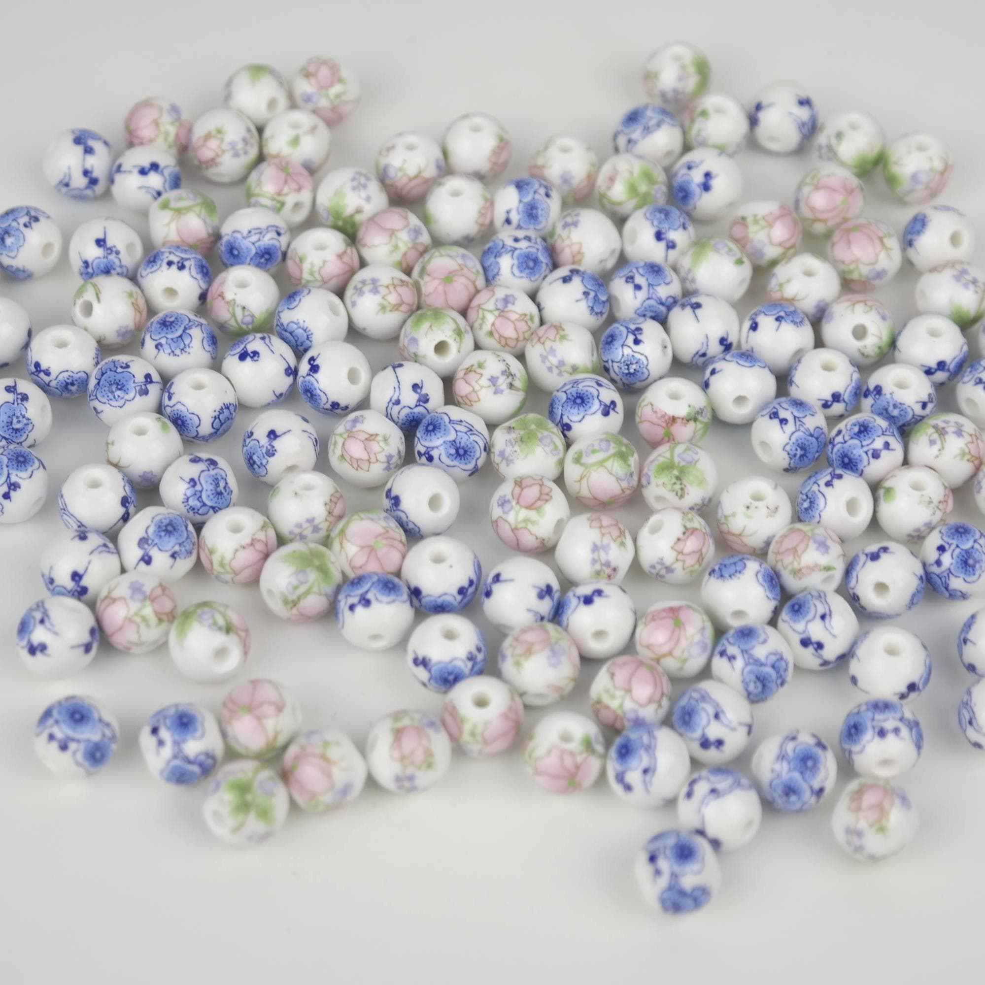 20/50/100/200/500pcs Blue - Pink Porcelain Beaded, Wholesale Ceramic Bow, Blue Flower Porcelain, Bulk Ceramic Bow, Pink Flower Beaded - image 4