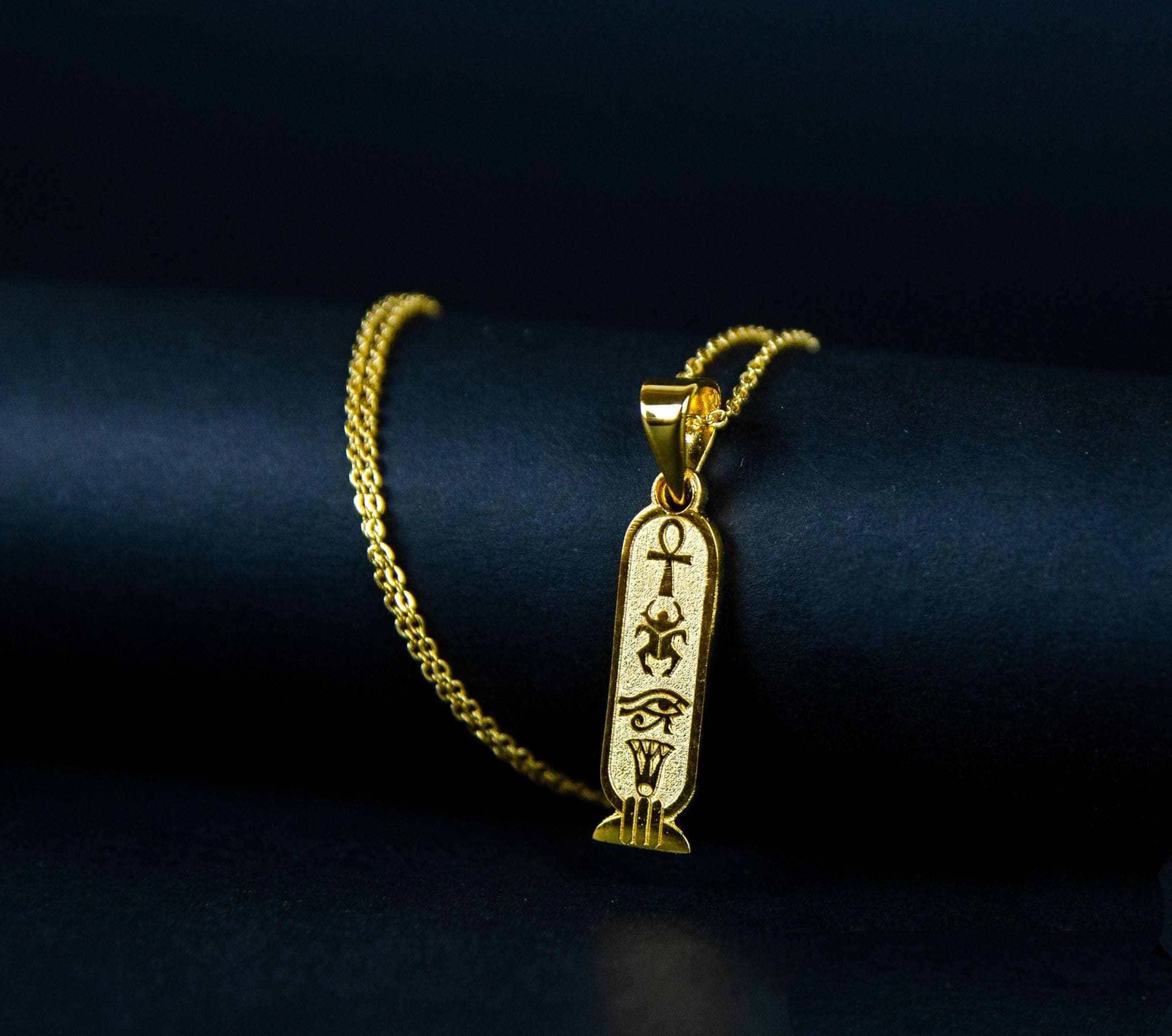 Egyptian Cartouche Necklace; 24k Gold-Plated; Hieroglyph Pendant; Ancient Egypt Jewelry; Pharaonic Gift; Gifts for Her; Statement - image 2