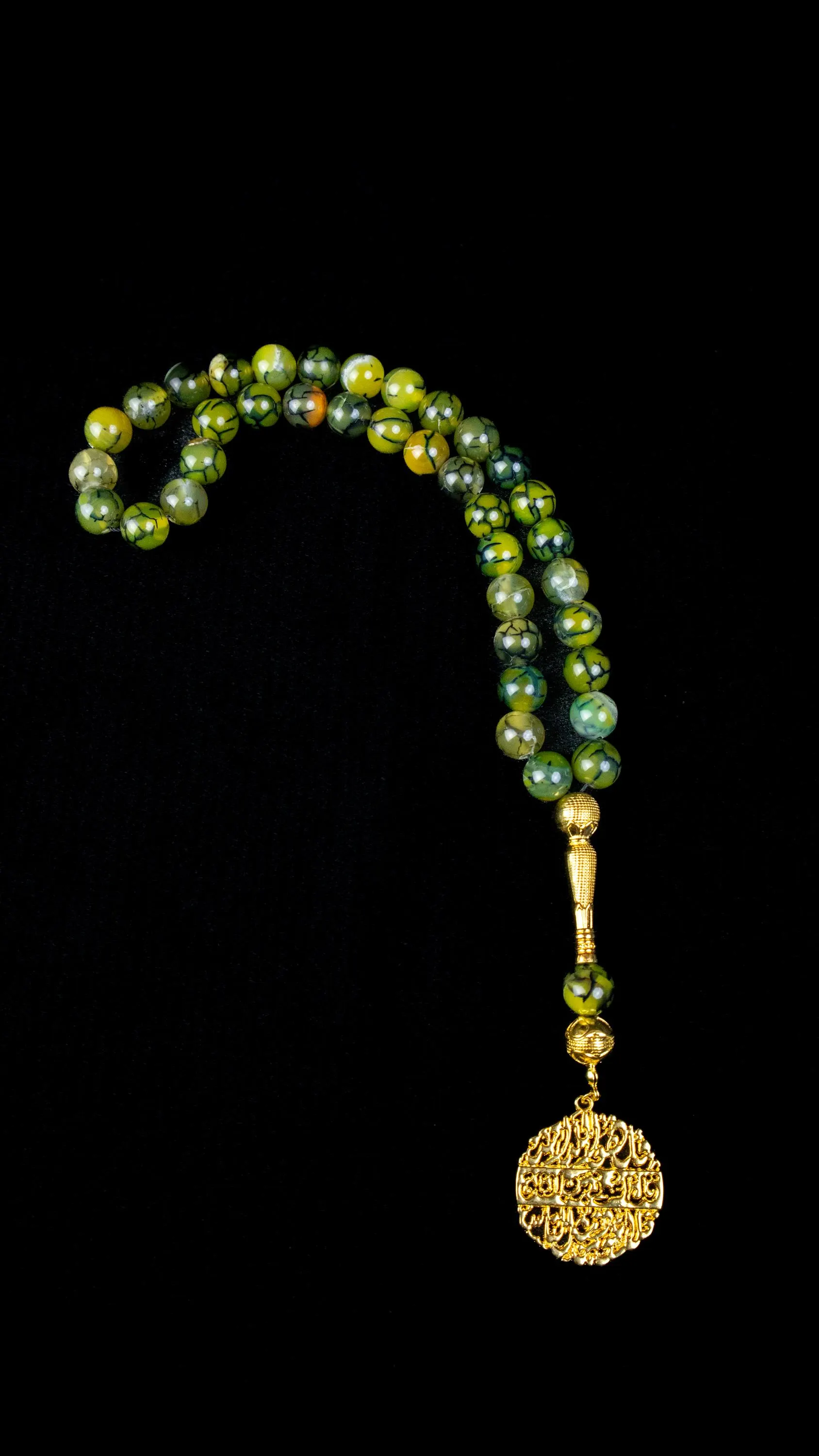 Olive Green Aqeeq Agate Tasbeeh; 33 Count Islamic Misbaha; 24k Gold-Plated Pendant; Dhikr Prayer Beads; Ramadan Eid Gift; Muslim Gift