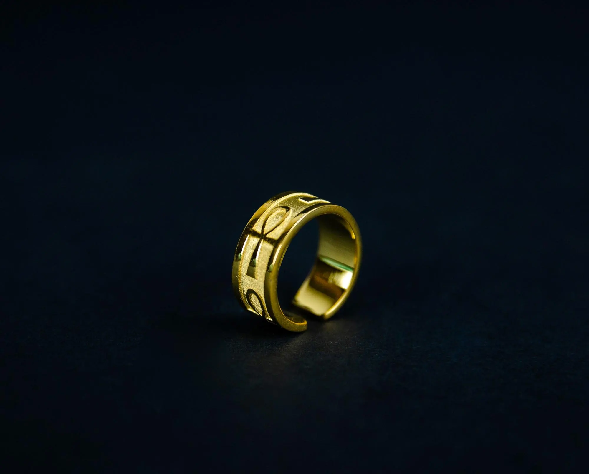 Engraved Ankh Ring; 24k Gold-Plated; Egyptian Band Ring; Eye of Horus; Ancient Egypt Jewelry; Unisex; Pharaonic Gift; For Him and Her - image 3