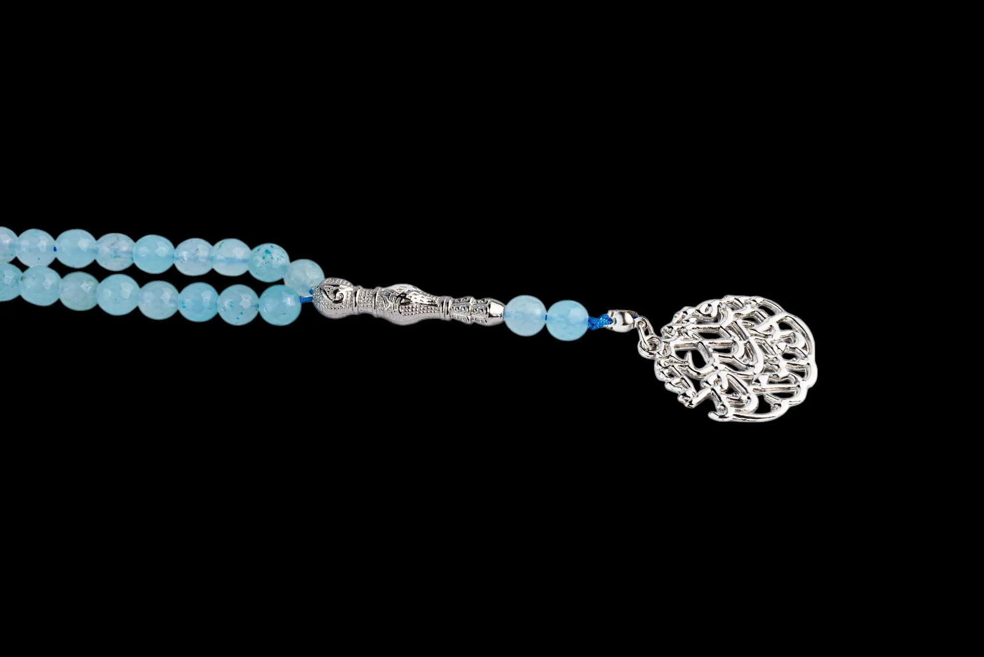 Turquoise Aqeeq Agate Tasbeeh; 99 Count Islamic Misbaha; Silver-Plated Pendant; Dhikr Prayer Beads; Ramadan Eid Gift; Muslim Gift - image 2