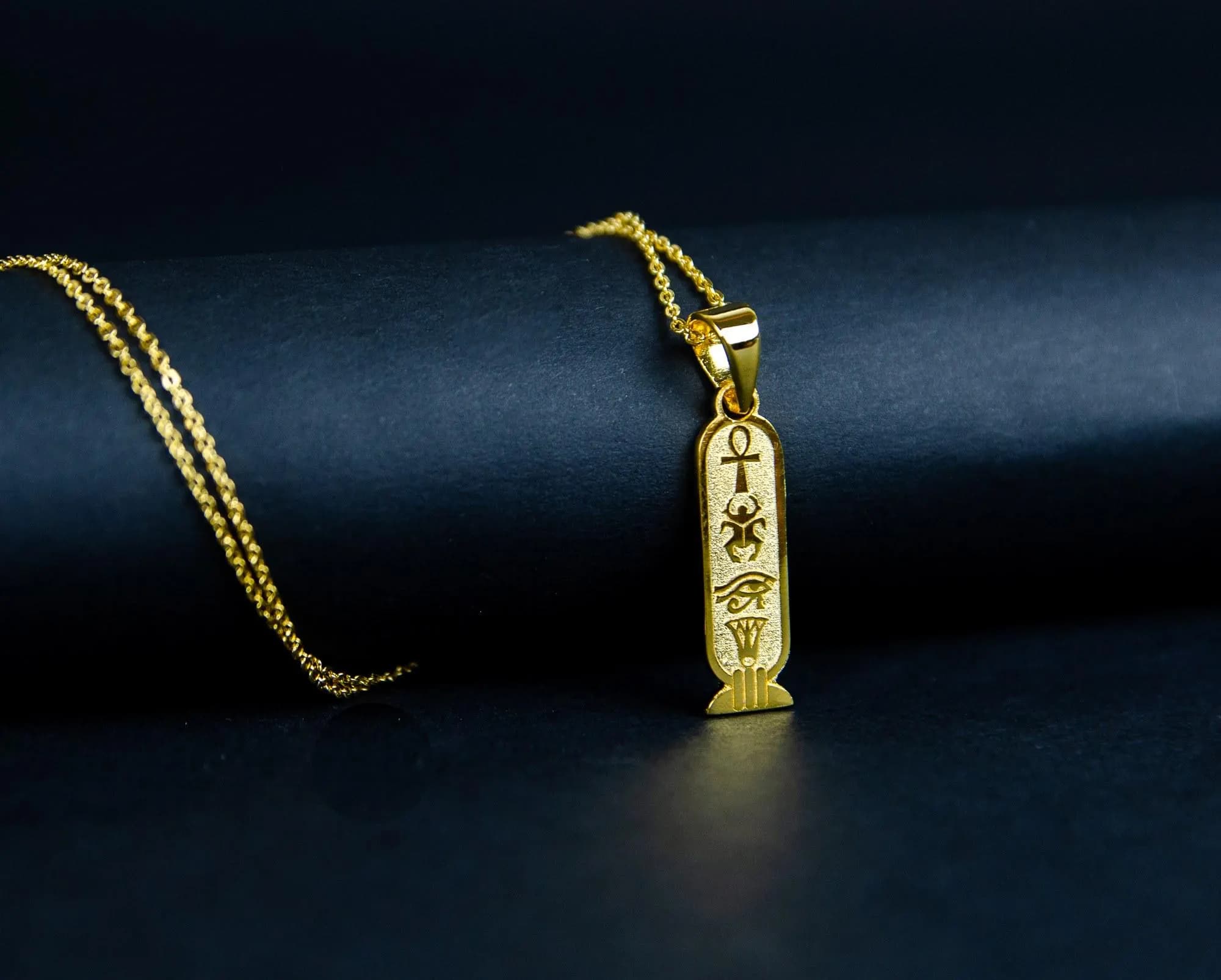Egyptian Cartouche Necklace; 24k Gold-Plated; Hieroglyph Pendant; Ancient Egypt Jewelry; Pharaonic Gift; Gifts for Her; Statement - image 3