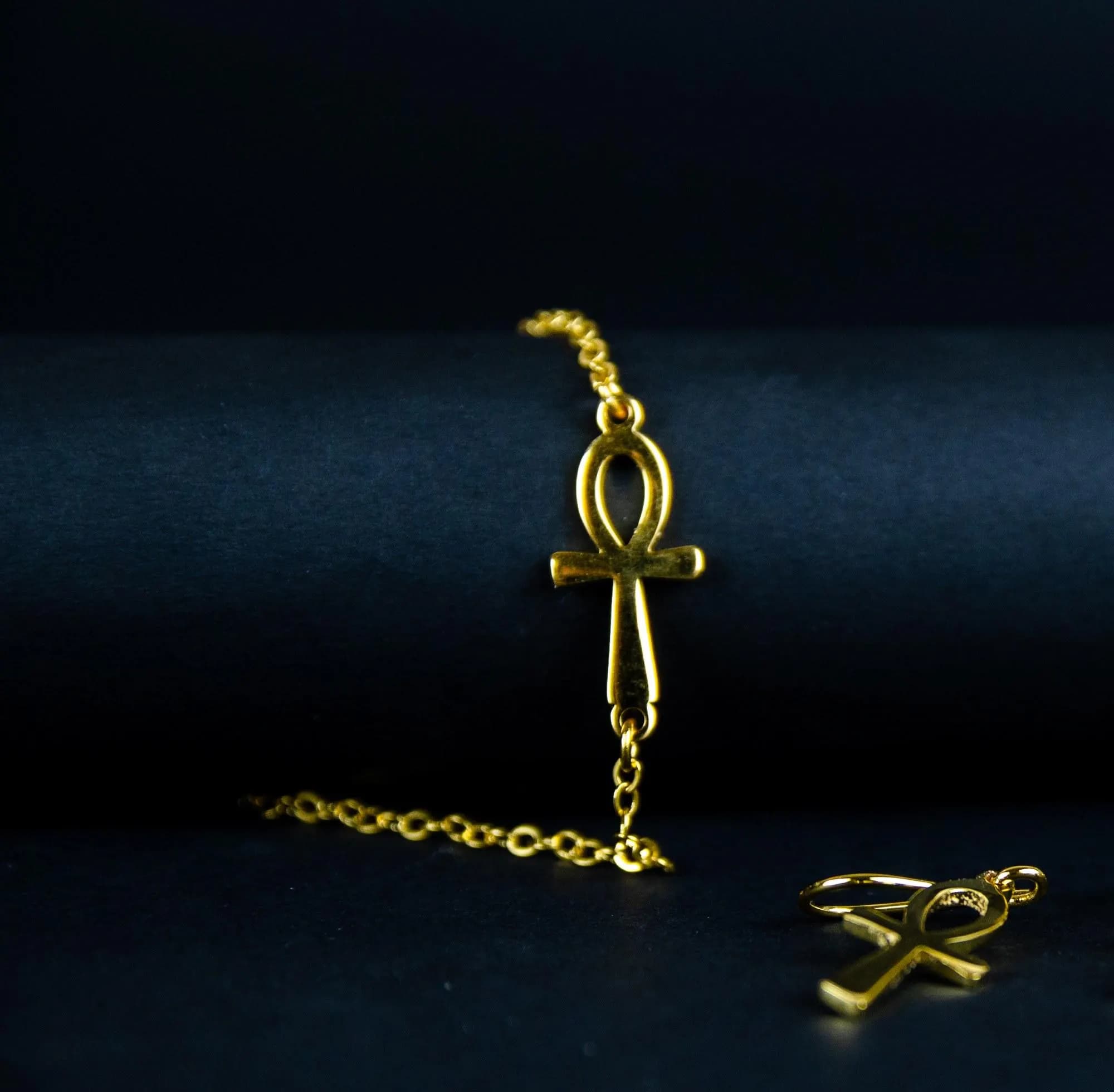 Ankh Bracelet; 24k Gold-Plated; Sideways Egyptian Key of Life; Dainty Chain Bracelet; Ancient Egypt Jewelry; Gifts for Her; Layering - image 2